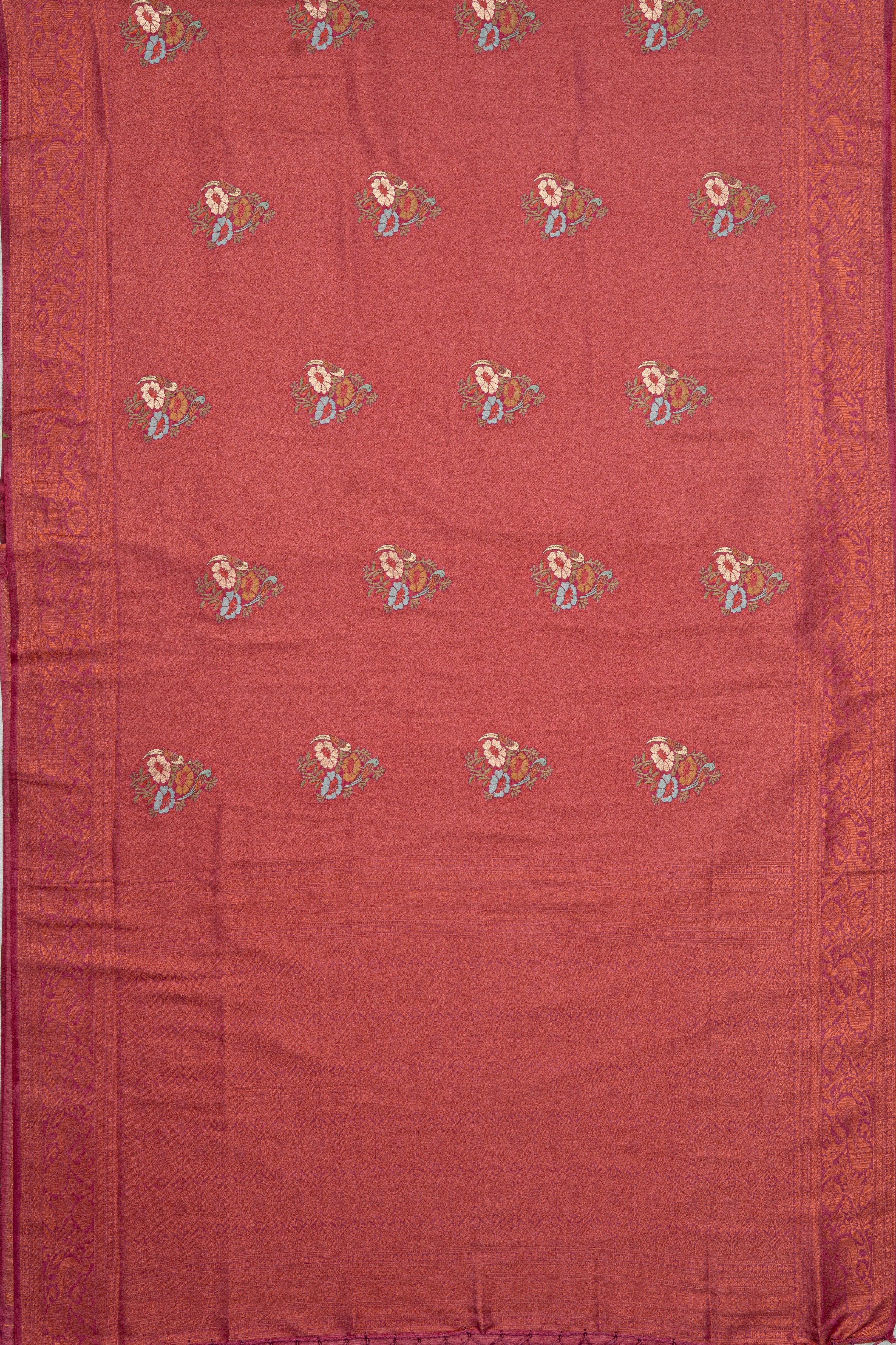 Rose Soft Silk Saree with Copper Zariwork