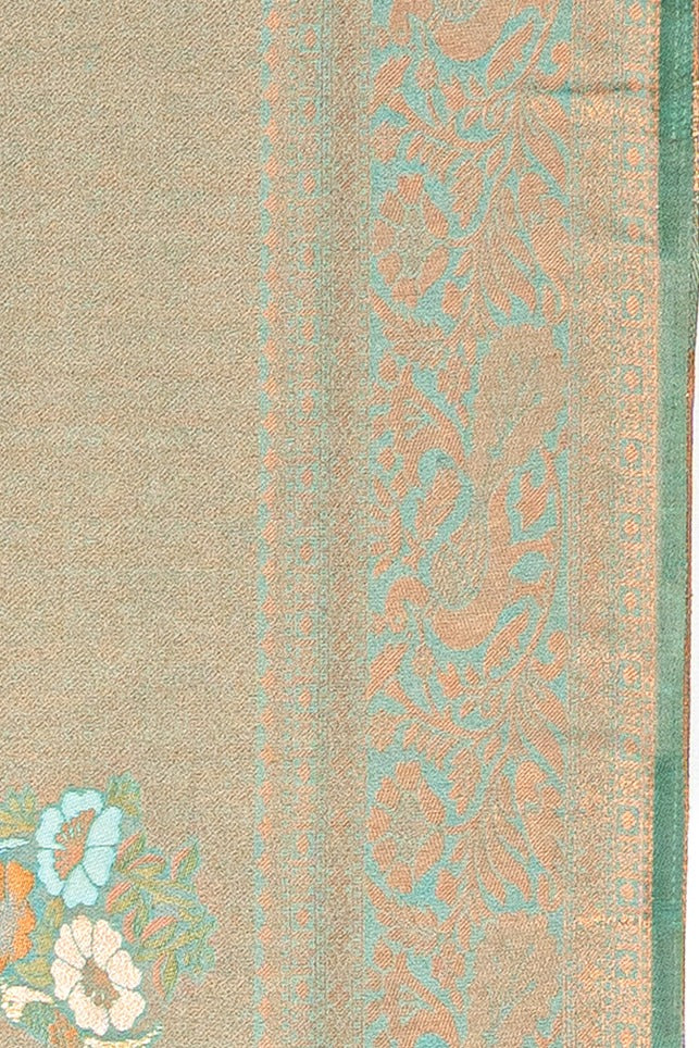 Dhoop Chaon Green and Copper Soft Silk Saree with Floral motifs