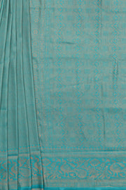 Sea Green Soft Silk Saree with Gold and Silver Zari Floral Motifs