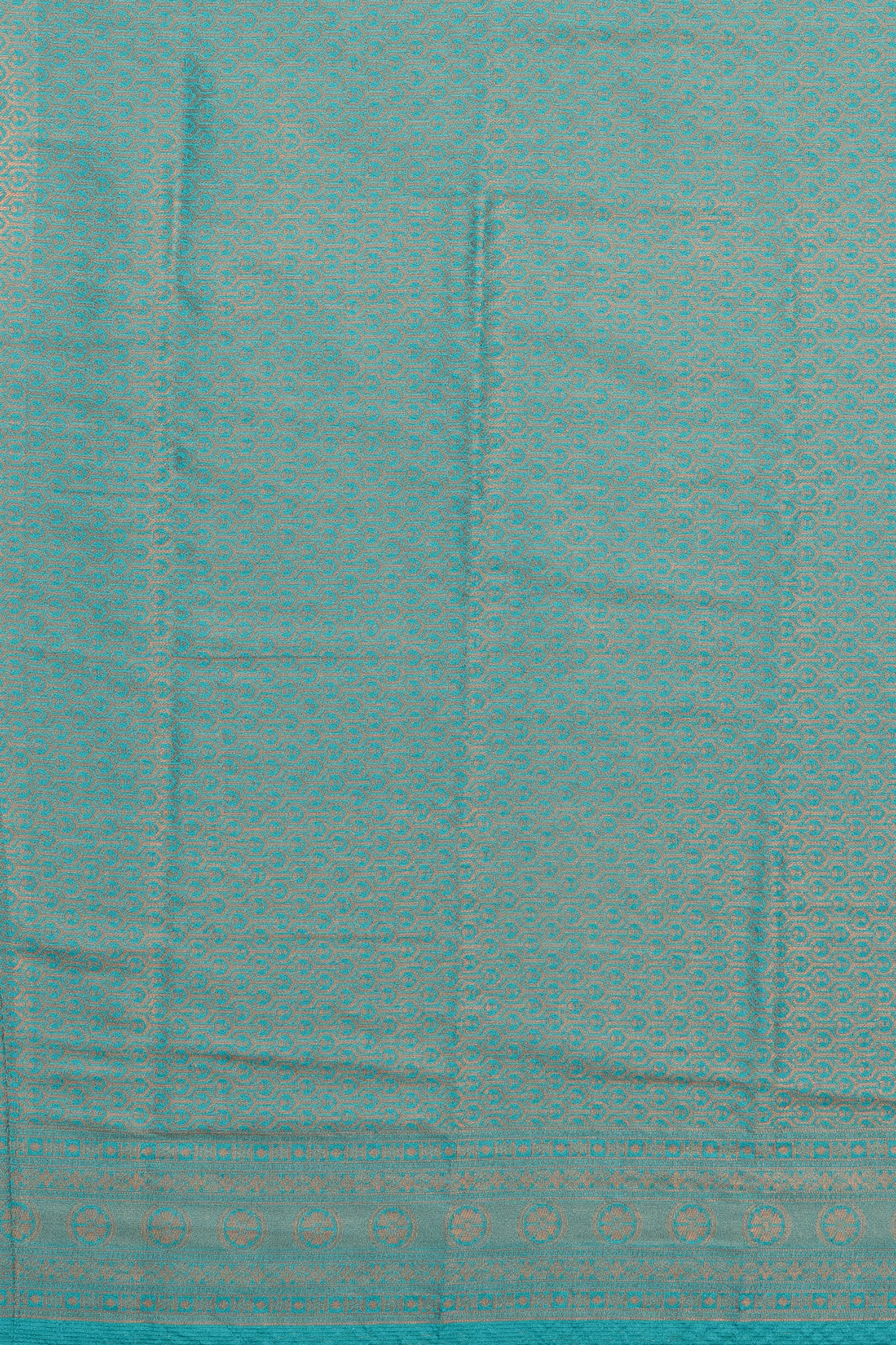 Sea Green Soft Silk Saree with Gold and Silver Zari Floral Motifs