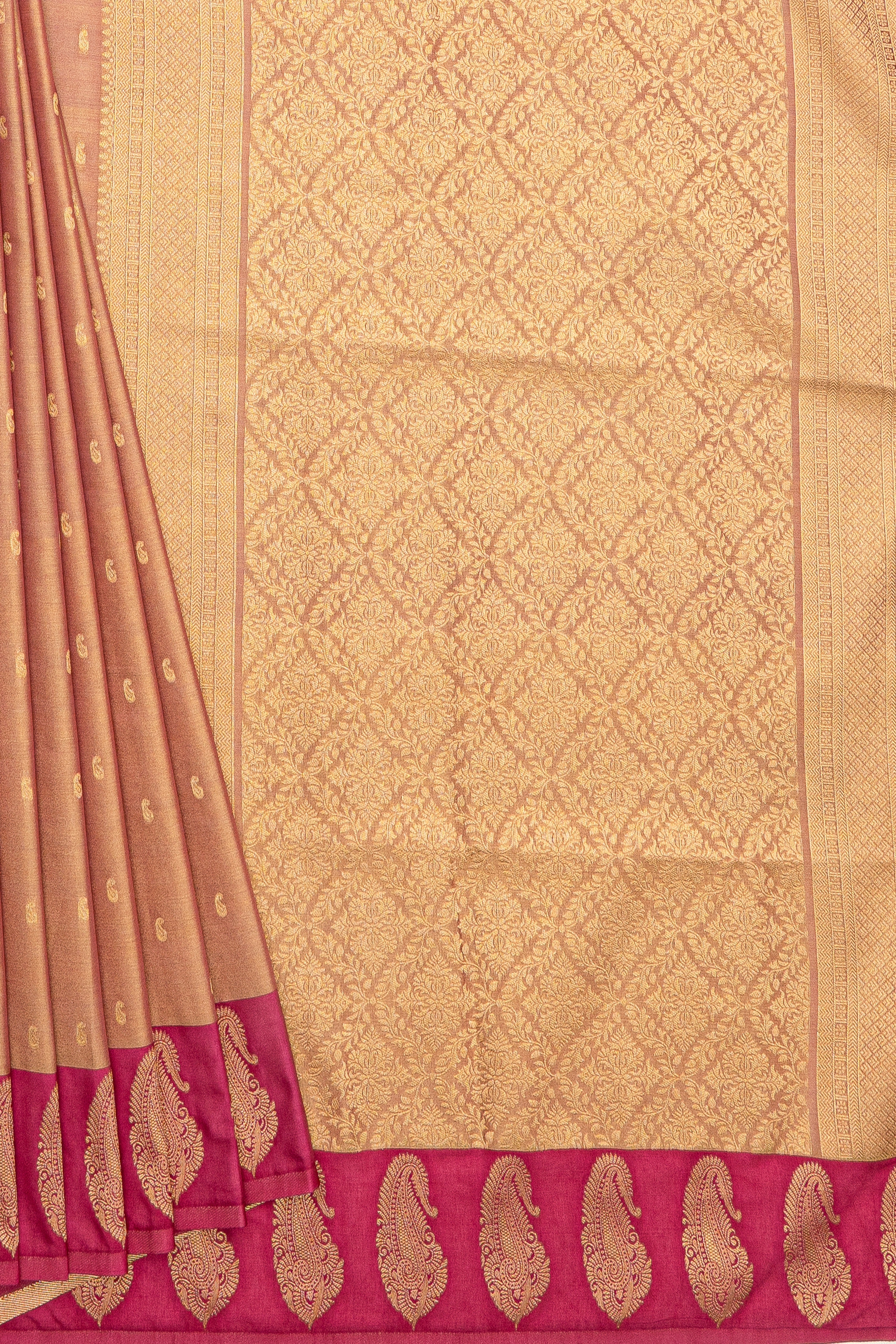 Peach Tissue Silk Saree with contrast Pink border