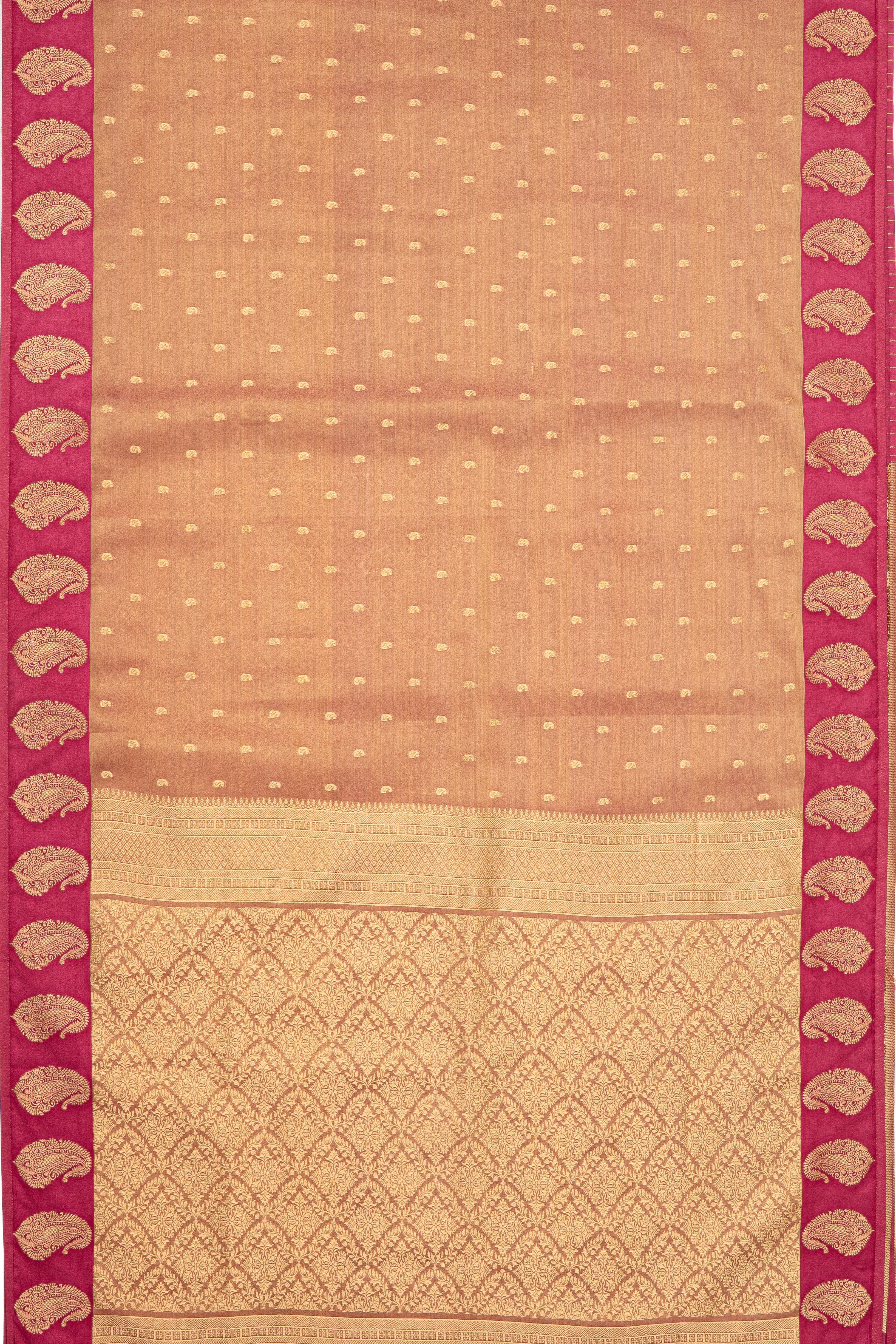 Peach Tissue Silk Saree with contrast Pink border