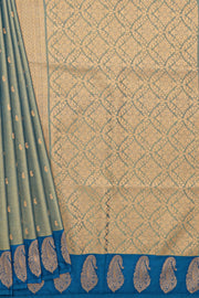 Sage Green Tissue Silk Saree with contrast Blue border