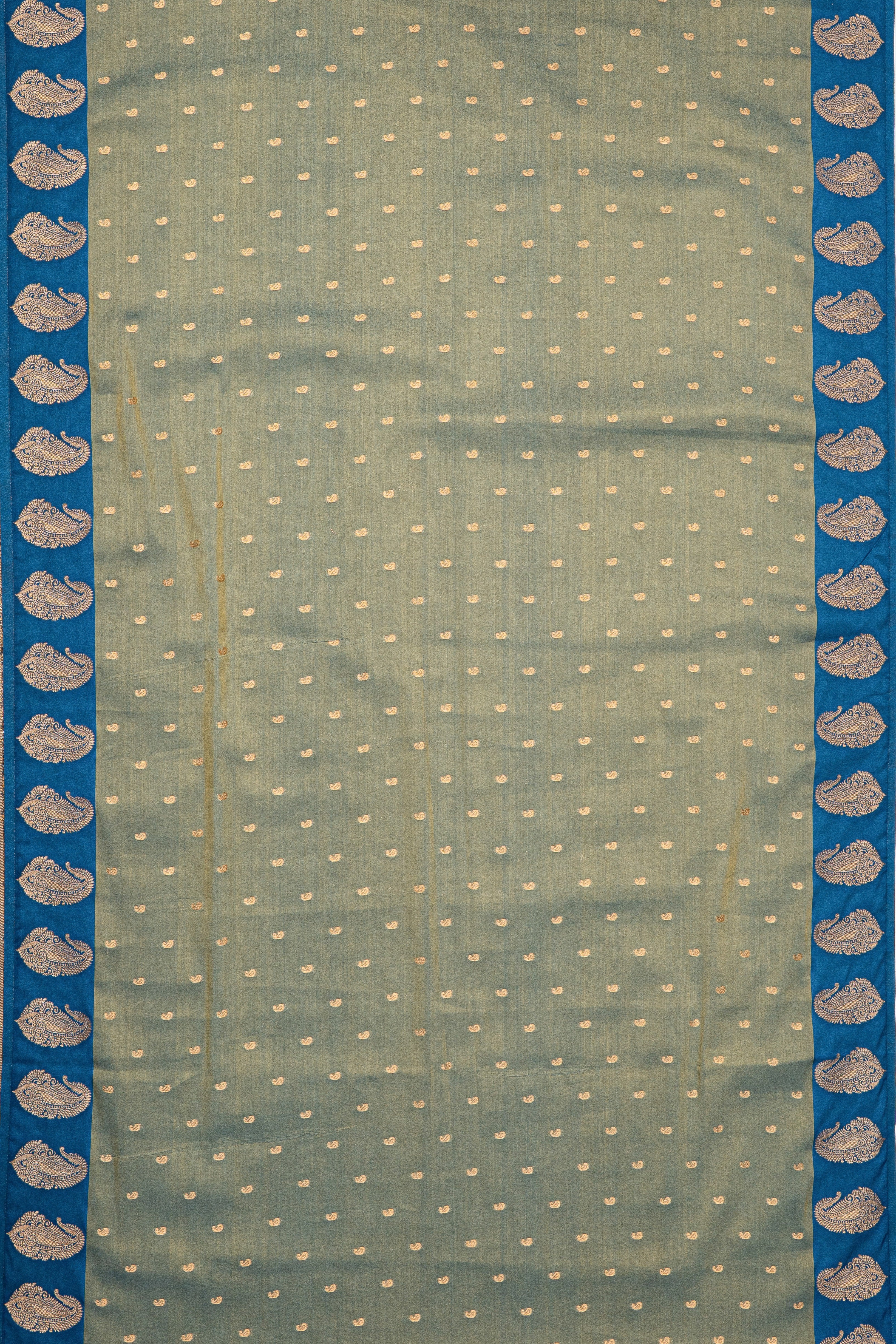 Sage Green Tissue Silk Saree with contrast Blue border