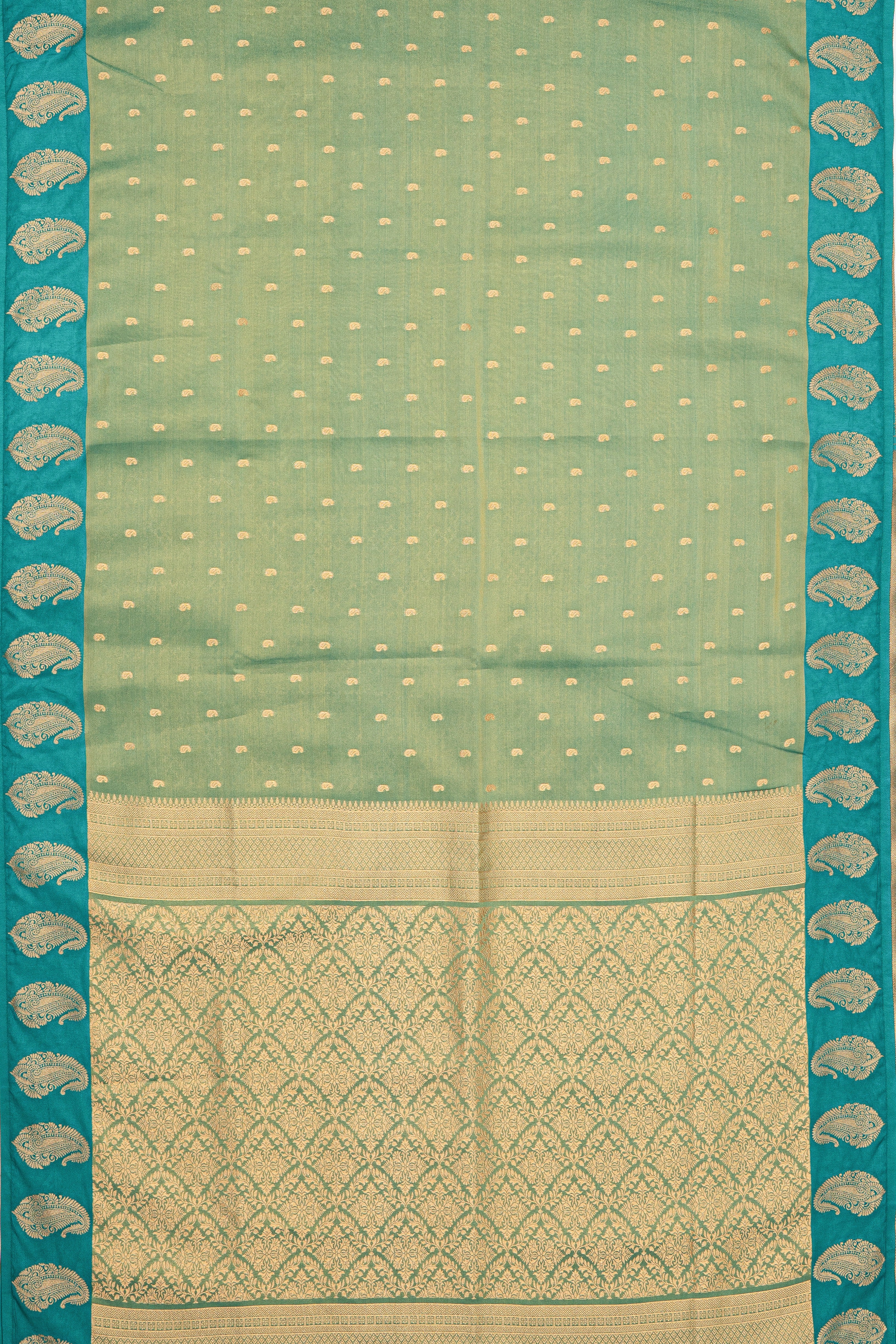 Green Tissue Silk Saree with contrast Rama Green border