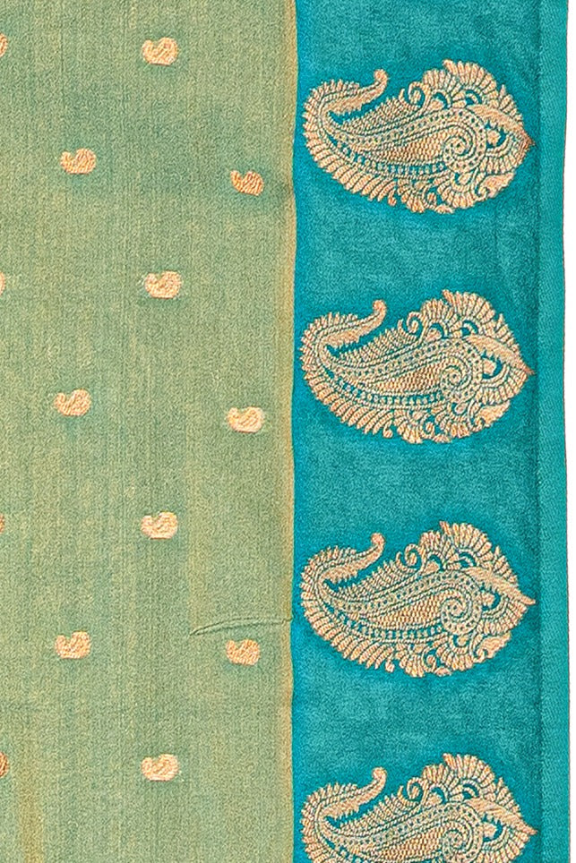 Green Tissue Silk Saree with contrast Rama Green border