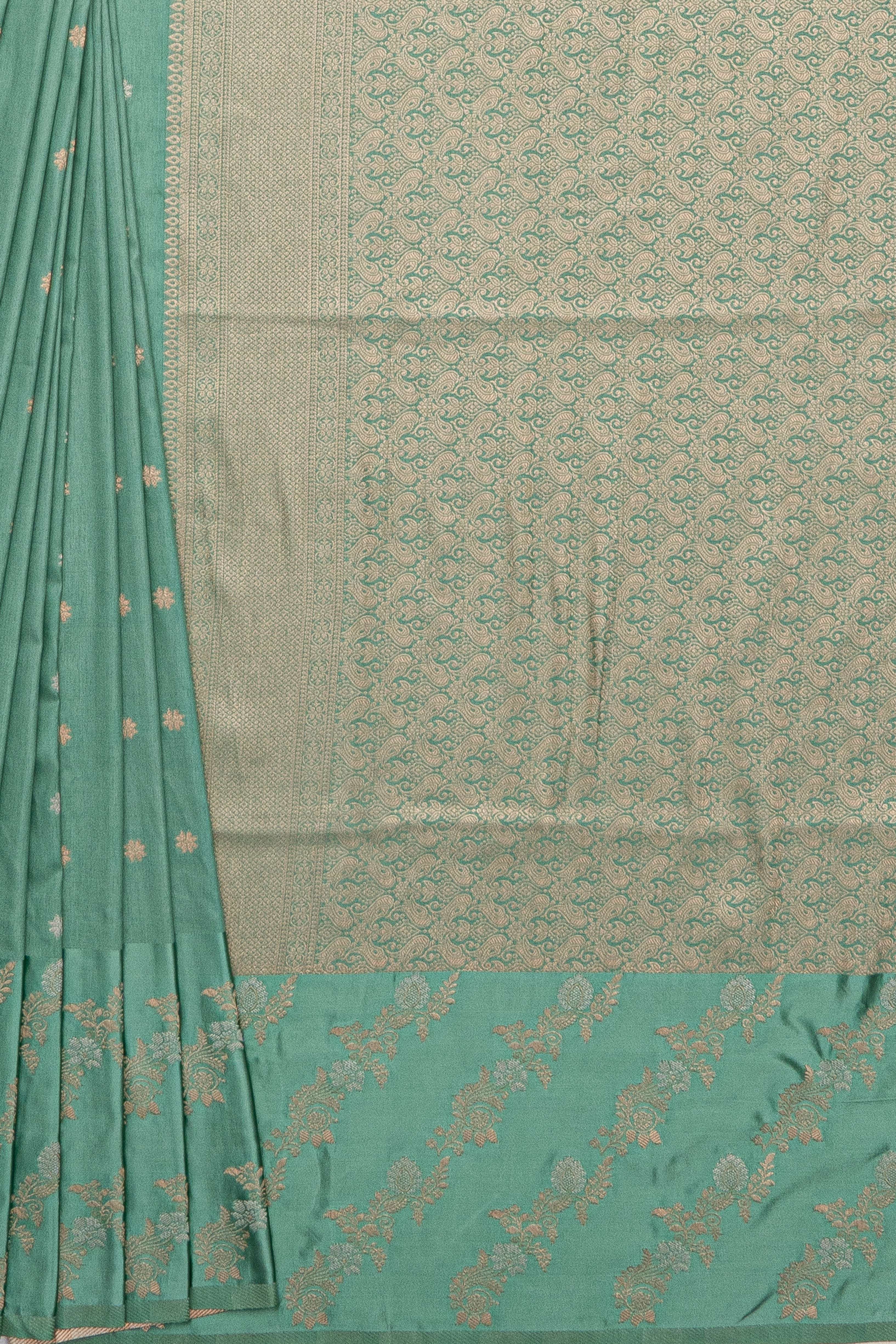 Pastel Green Katan Silk Saree with Leheriya Zariwork and Soft Silk border
