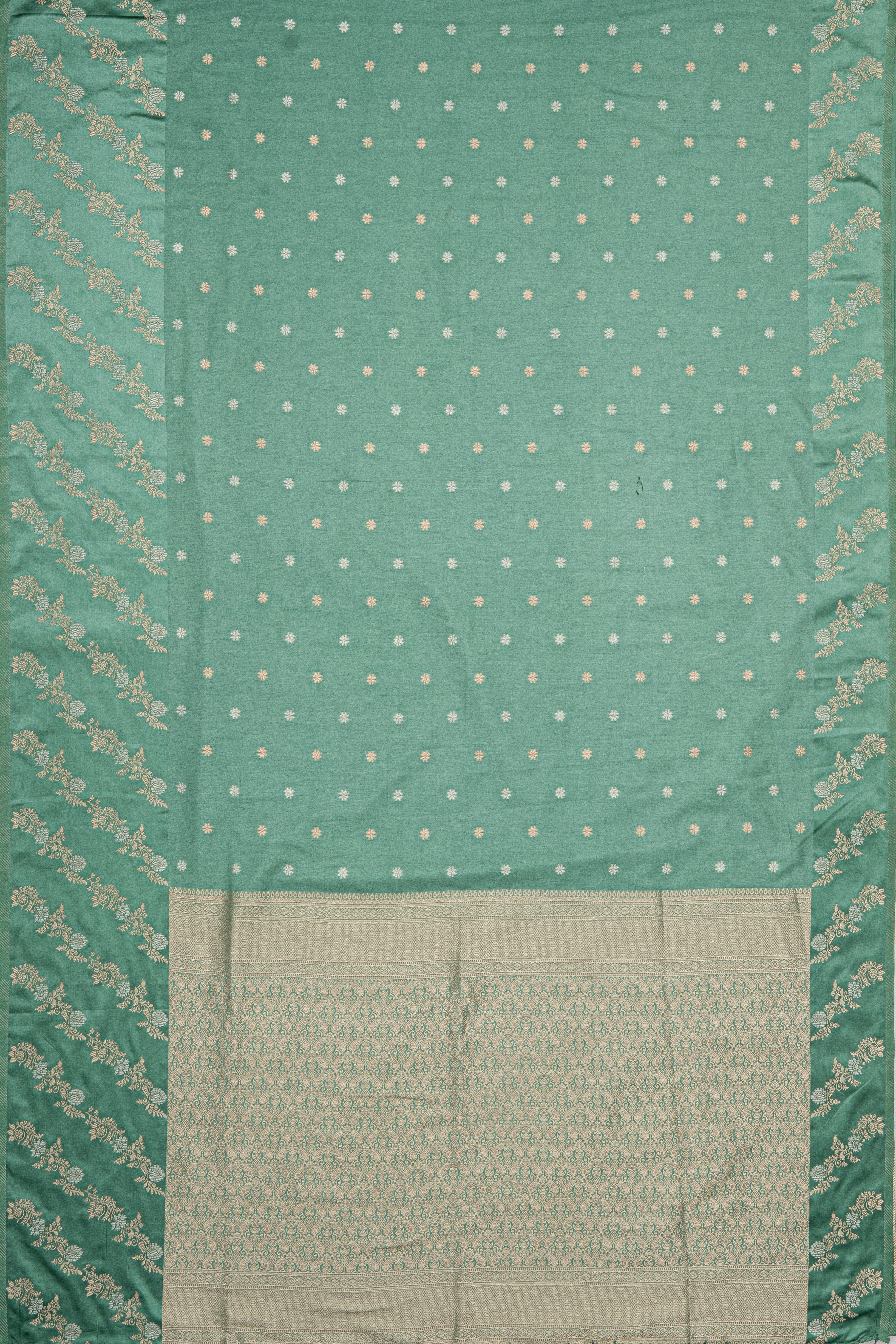 Pastel Green Katan Silk Saree with Leheriya Zariwork and Soft Silk border