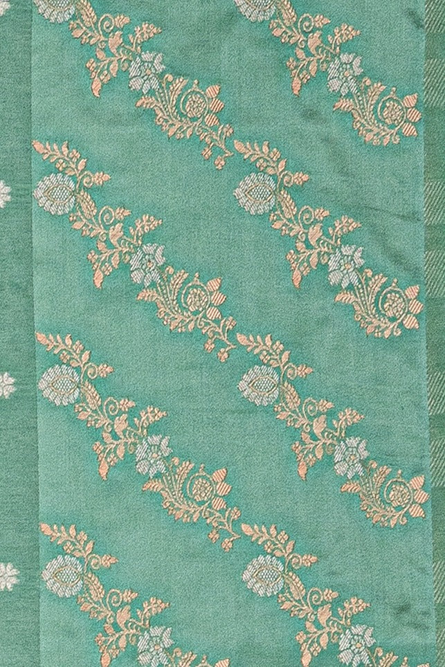 Pastel Green Katan Silk Saree with Leheriya Zariwork and Soft Silk border