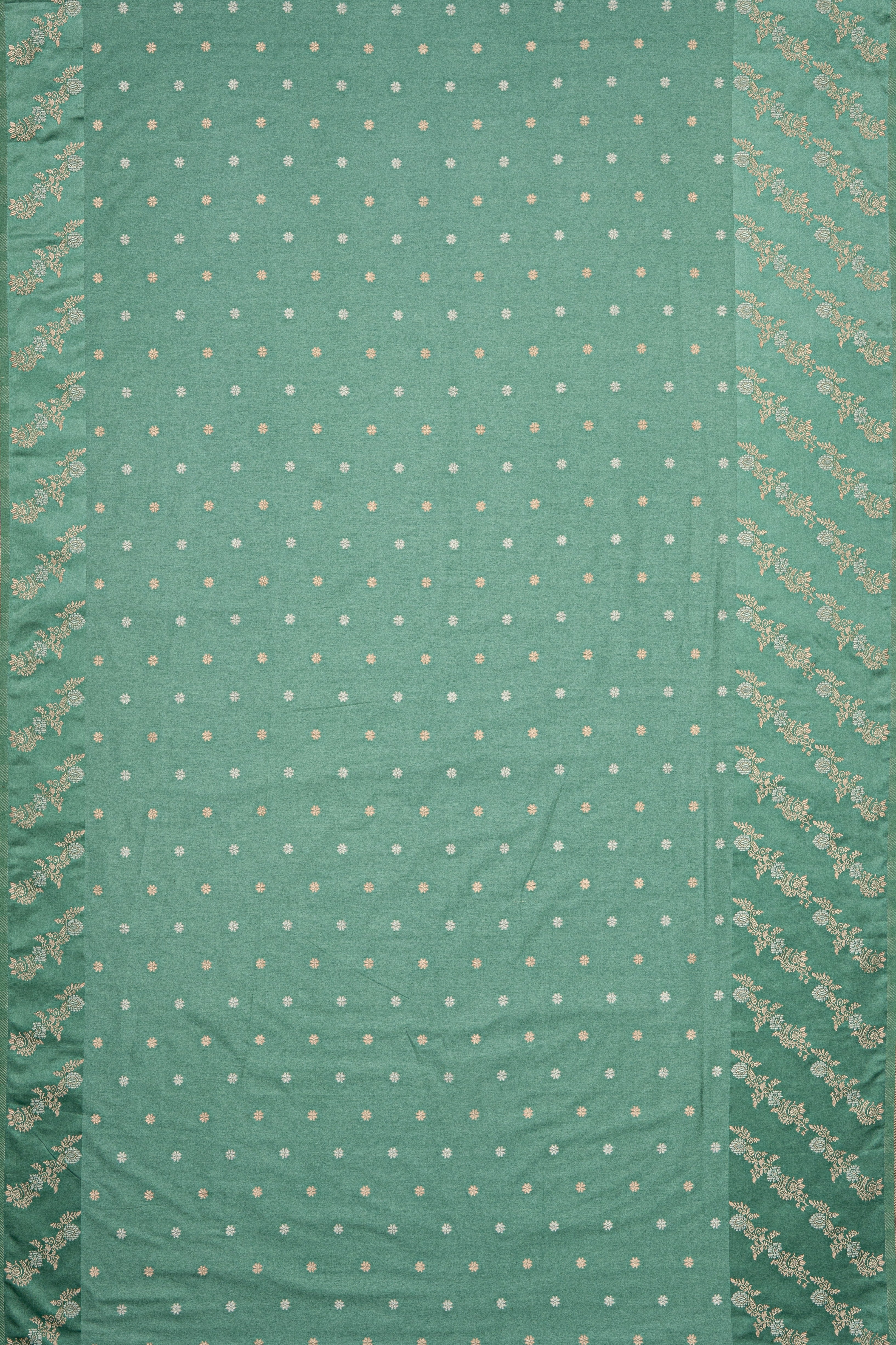 Pastel Green Katan Silk Saree with Leheriya Zariwork and Soft Silk border