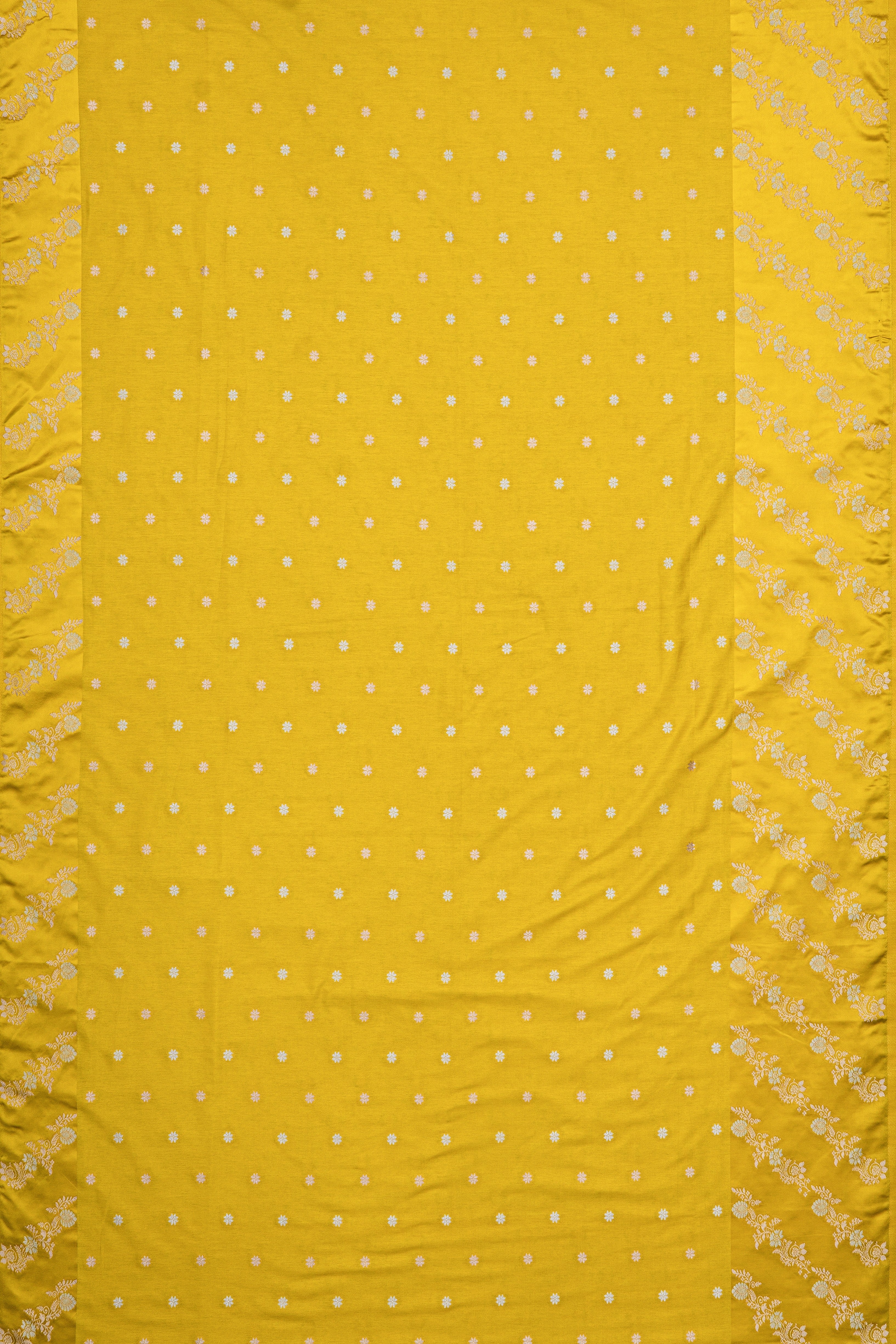 Yellow Katan Silk Saree with Leheriya Zariwork and Soft Silk border