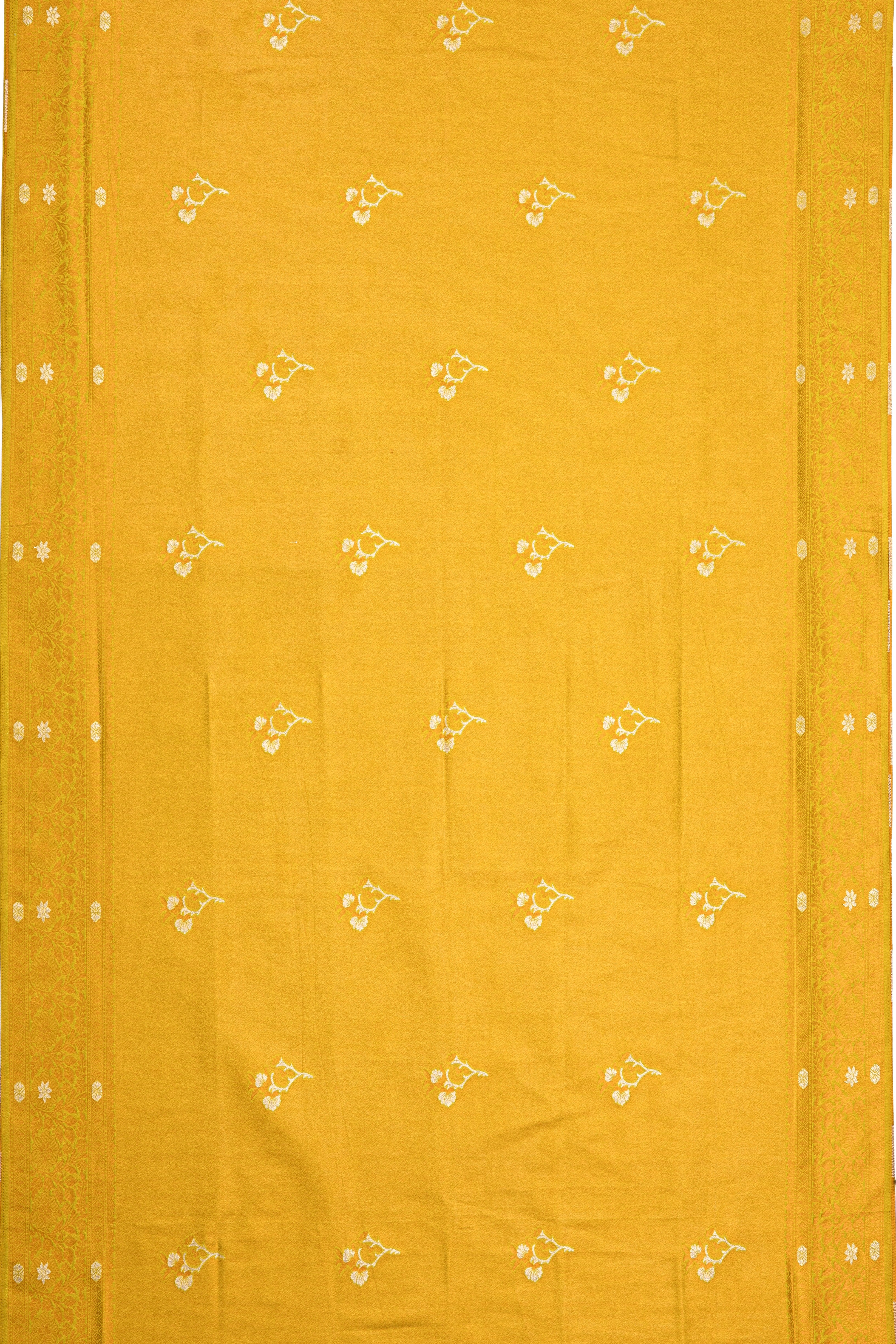 Sunflower Yellow Soft Silk Saree with Gold and Silver Floral motifs