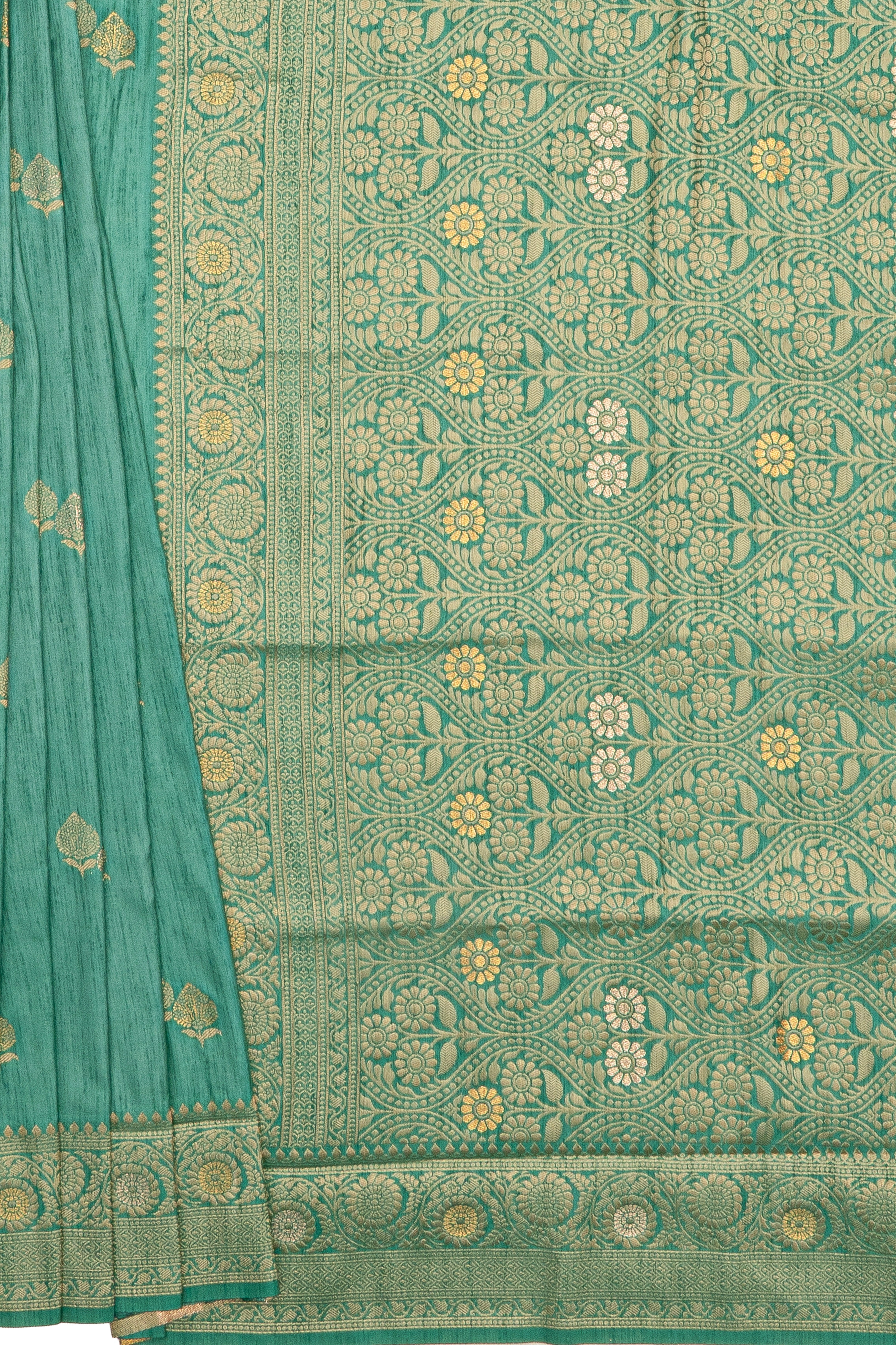Sea Green Jute Silk Saree with Gold Zariwork
