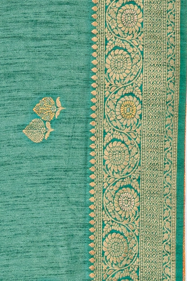 Sea Green Jute Silk Saree with Gold Zariwork