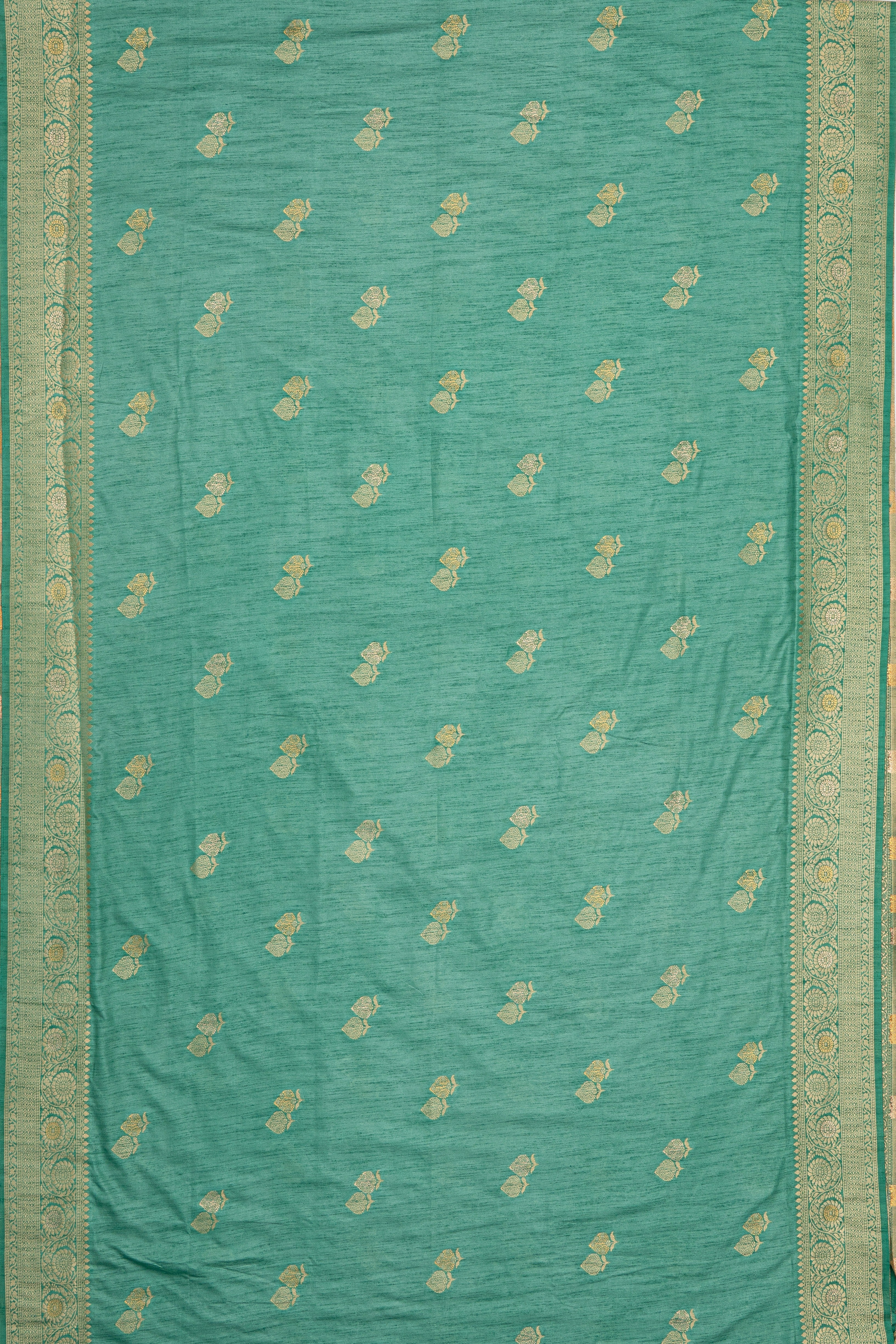 Sea Green Jute Silk Saree with Gold Zariwork