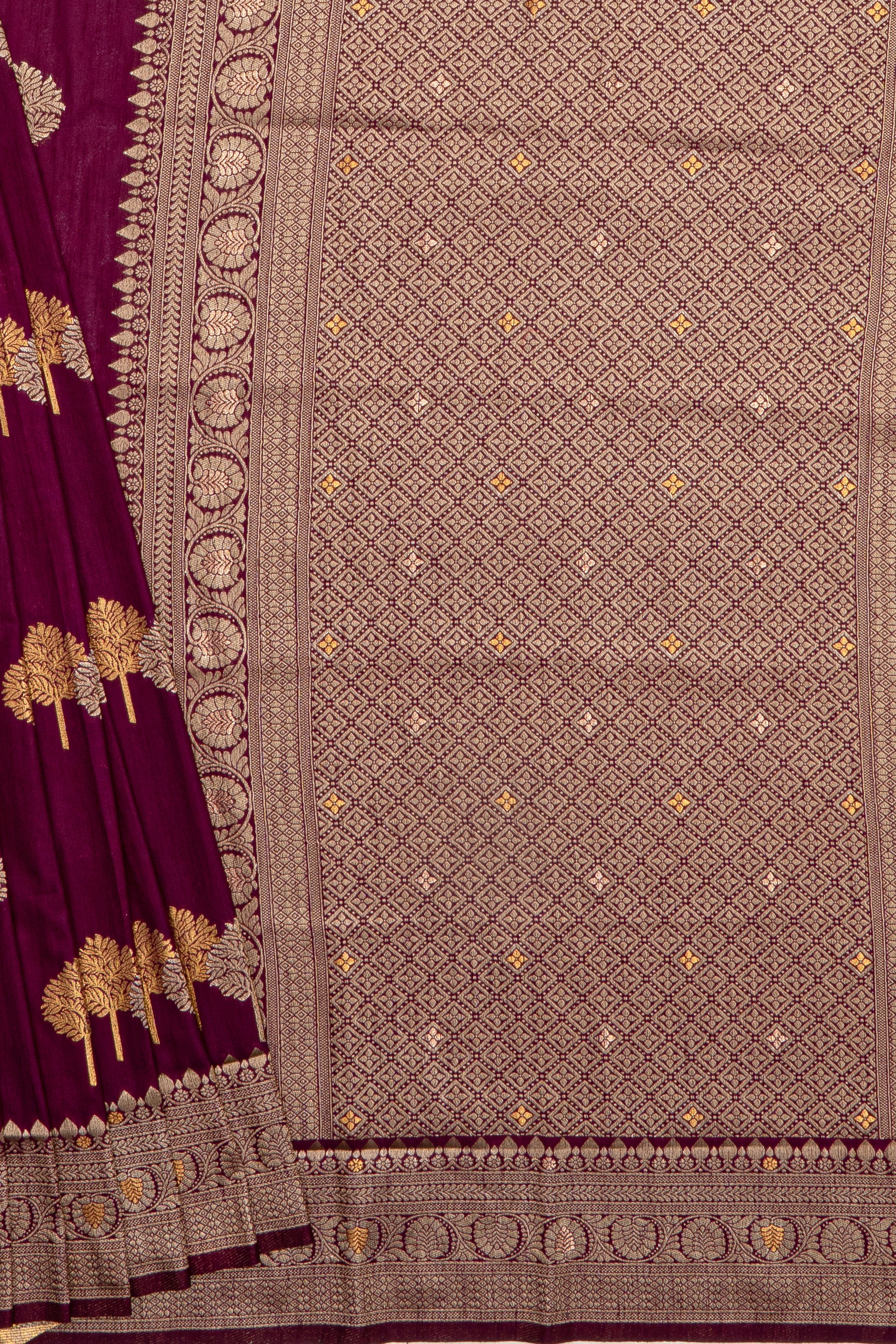 Rich Purple Jute Silk Saree with Gold and Copper Zariwork