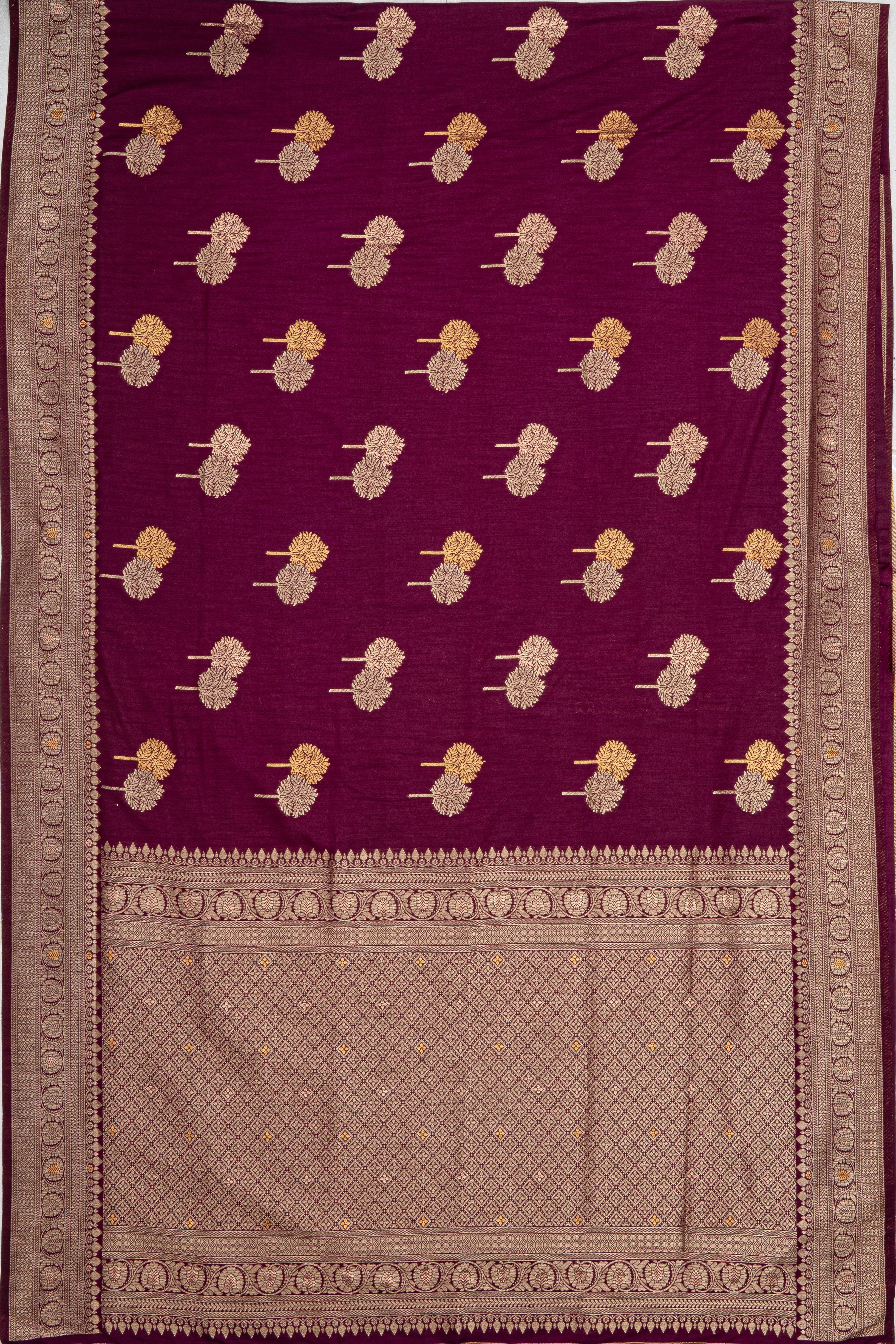 Rich Purple Jute Silk Saree with Gold and Copper Zariwork