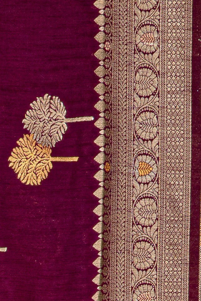Rich Purple Jute Silk Saree with Gold and Copper Zariwork
