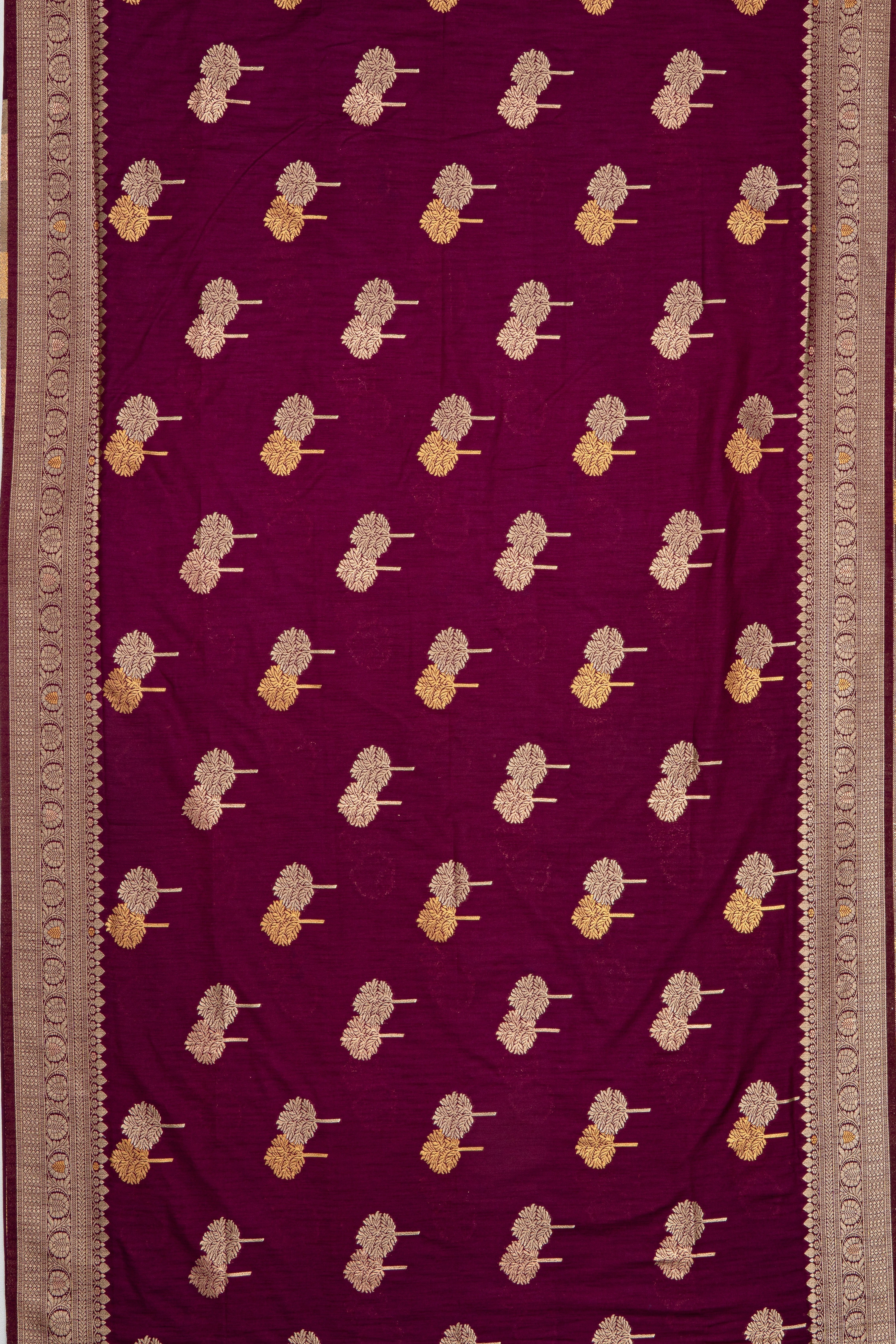 Rich Purple Jute Silk Saree with Gold and Copper Zariwork