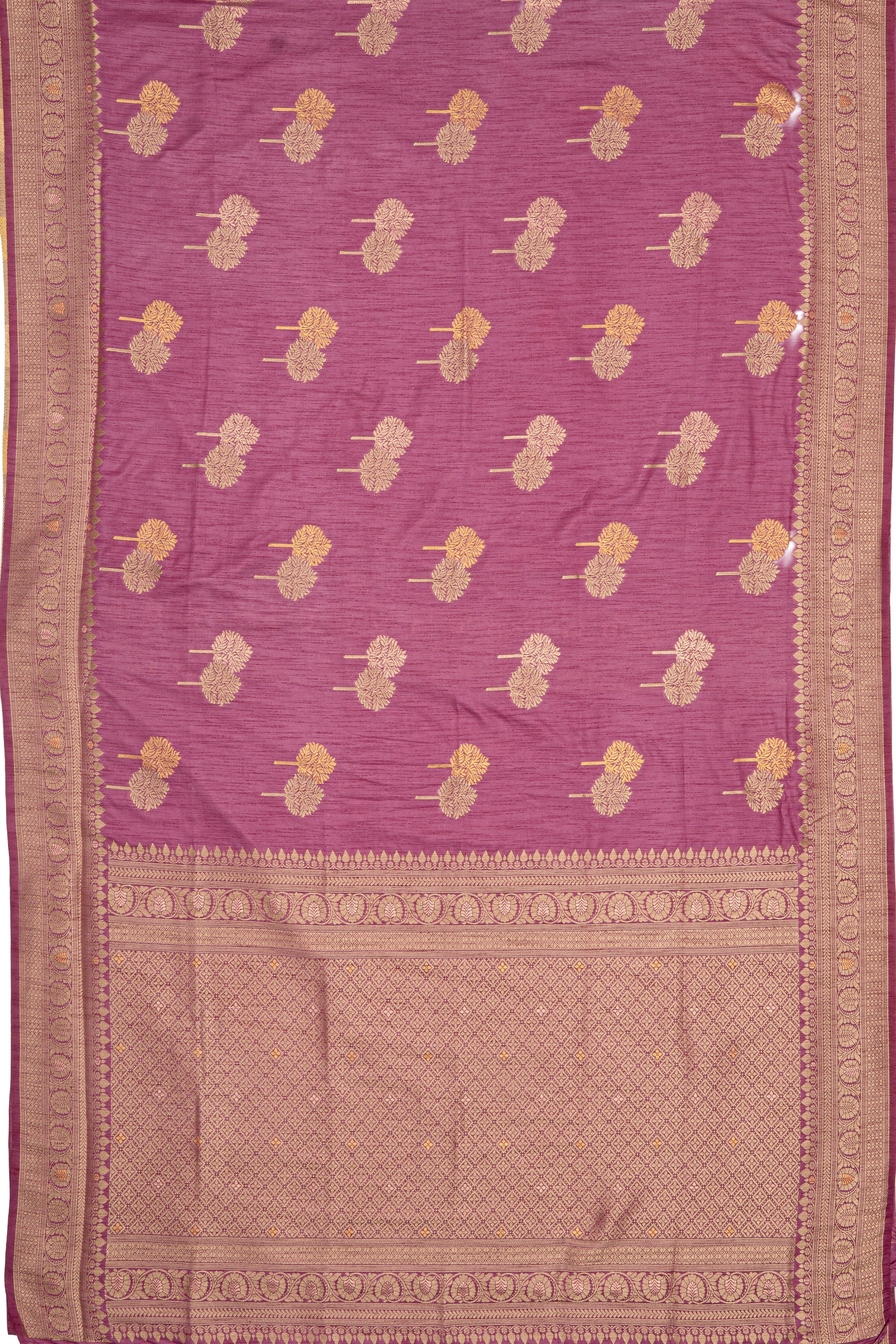 Dusty Rose Jute Silk Saree with Gold and Copper Zariwork