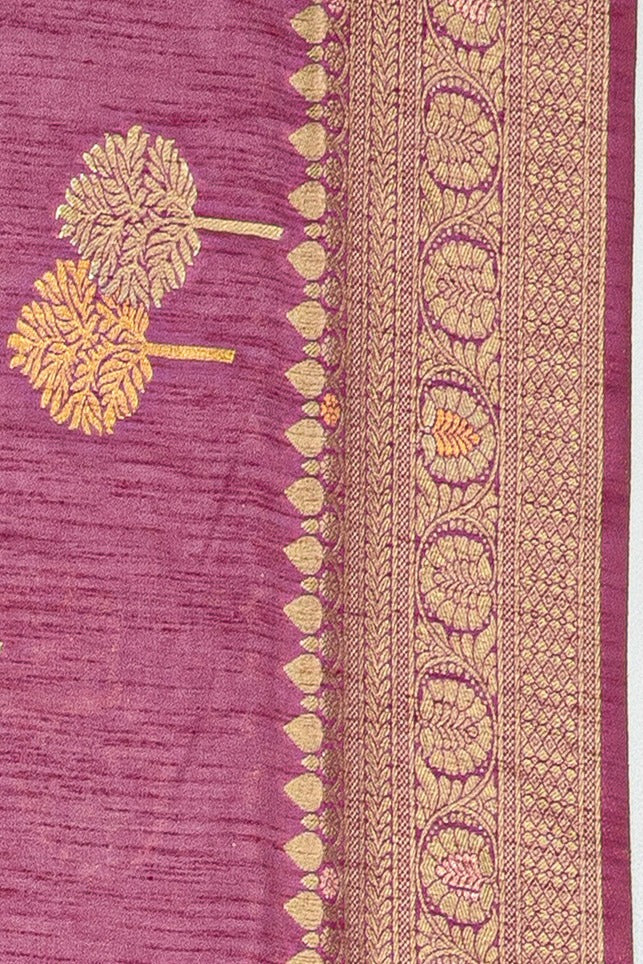 Dusty Rose Jute Silk Saree with Gold and Copper Zariwork