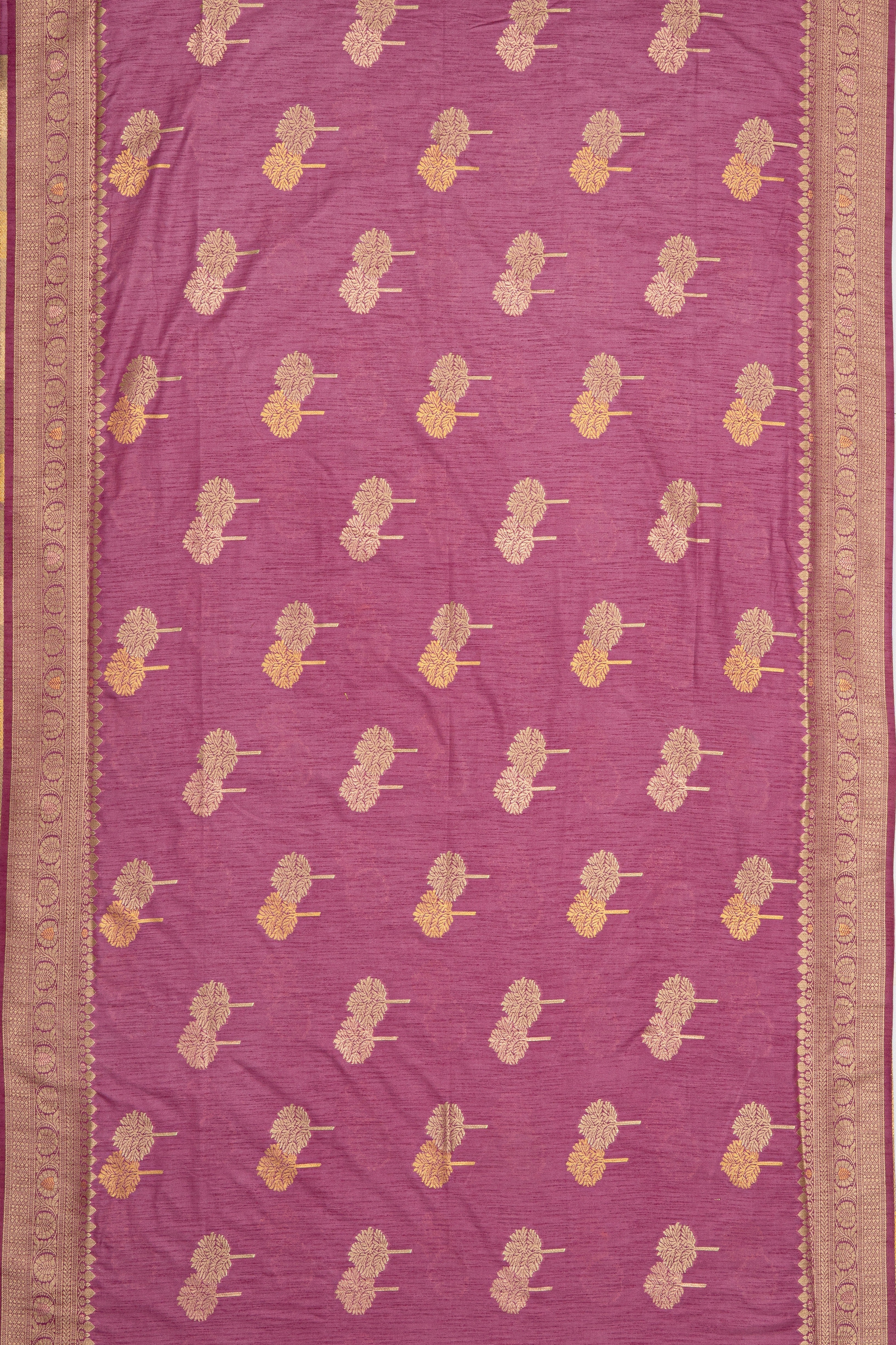 Dusty Rose Jute Silk Saree with Gold and Copper Zariwork