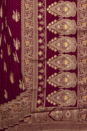 Wine Jute Silk Saree with Gold and Copper Zariwork