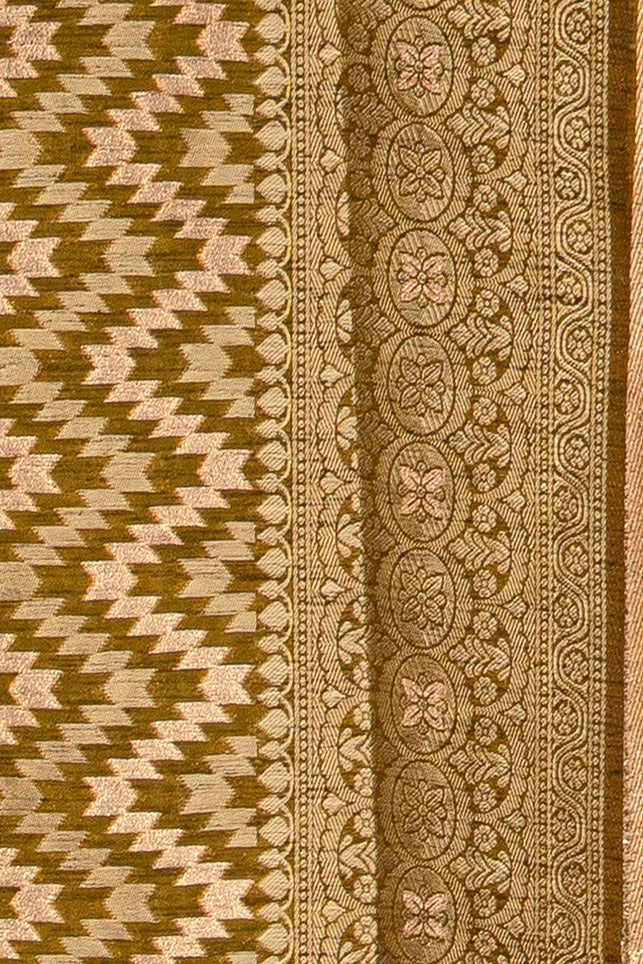 Olive Green Dola Silk Saree with Geometric stripes