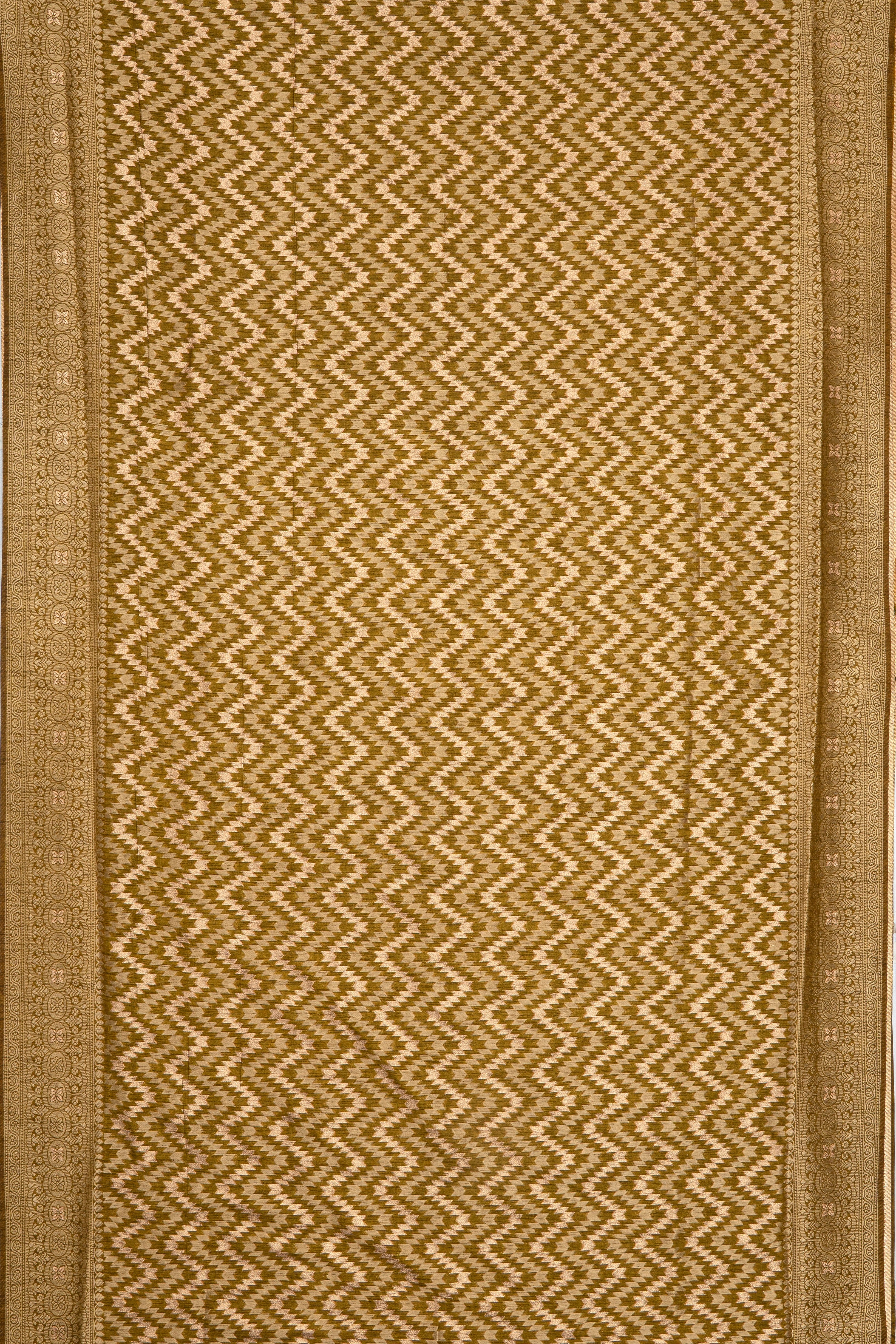 Olive Green Dola Silk Saree with Geometric stripes