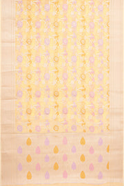 Pastel Yellow Organza Saree with Veil Zariwork