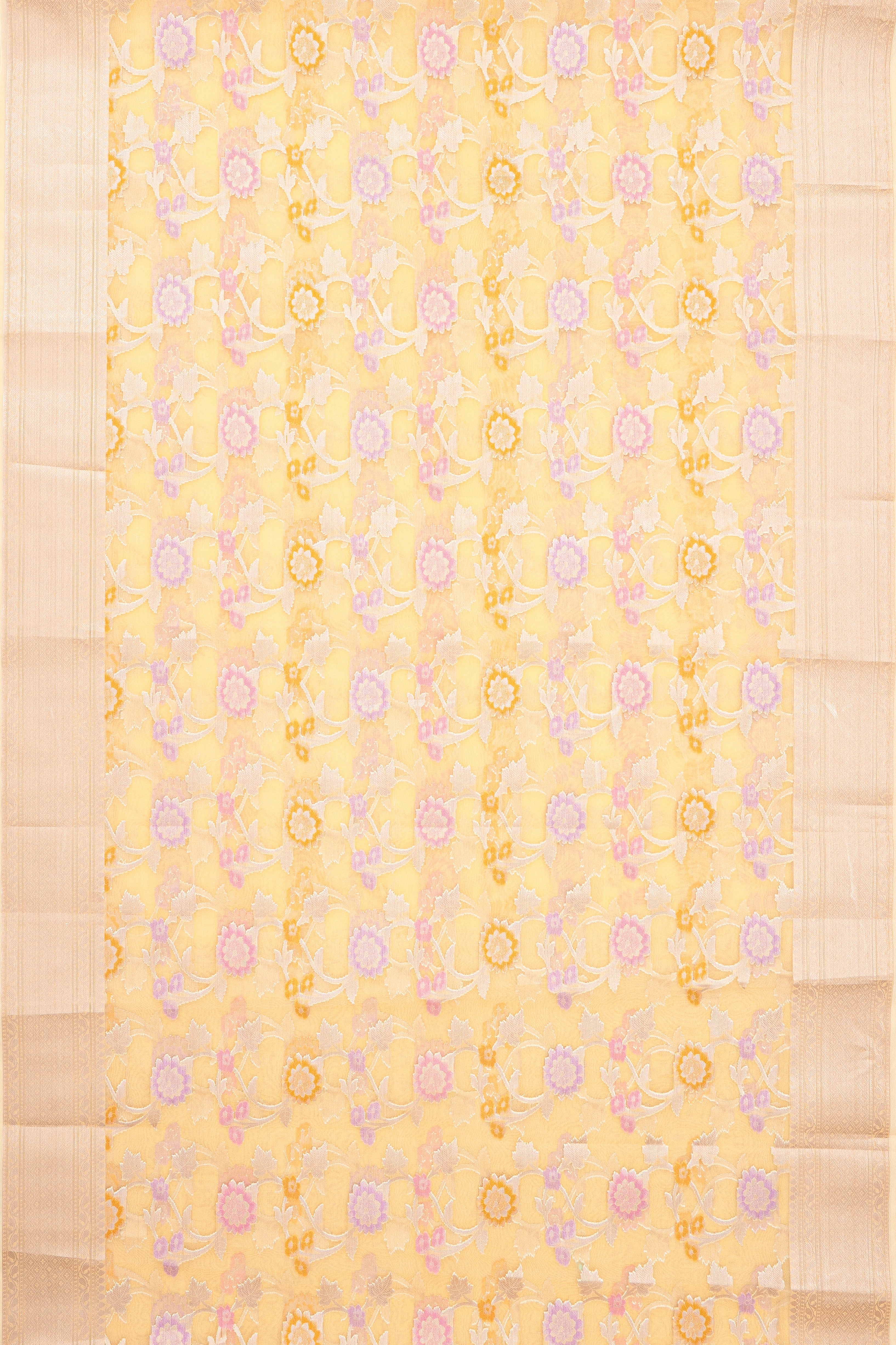Pastel Yellow Organza Saree with Veil Zariwork