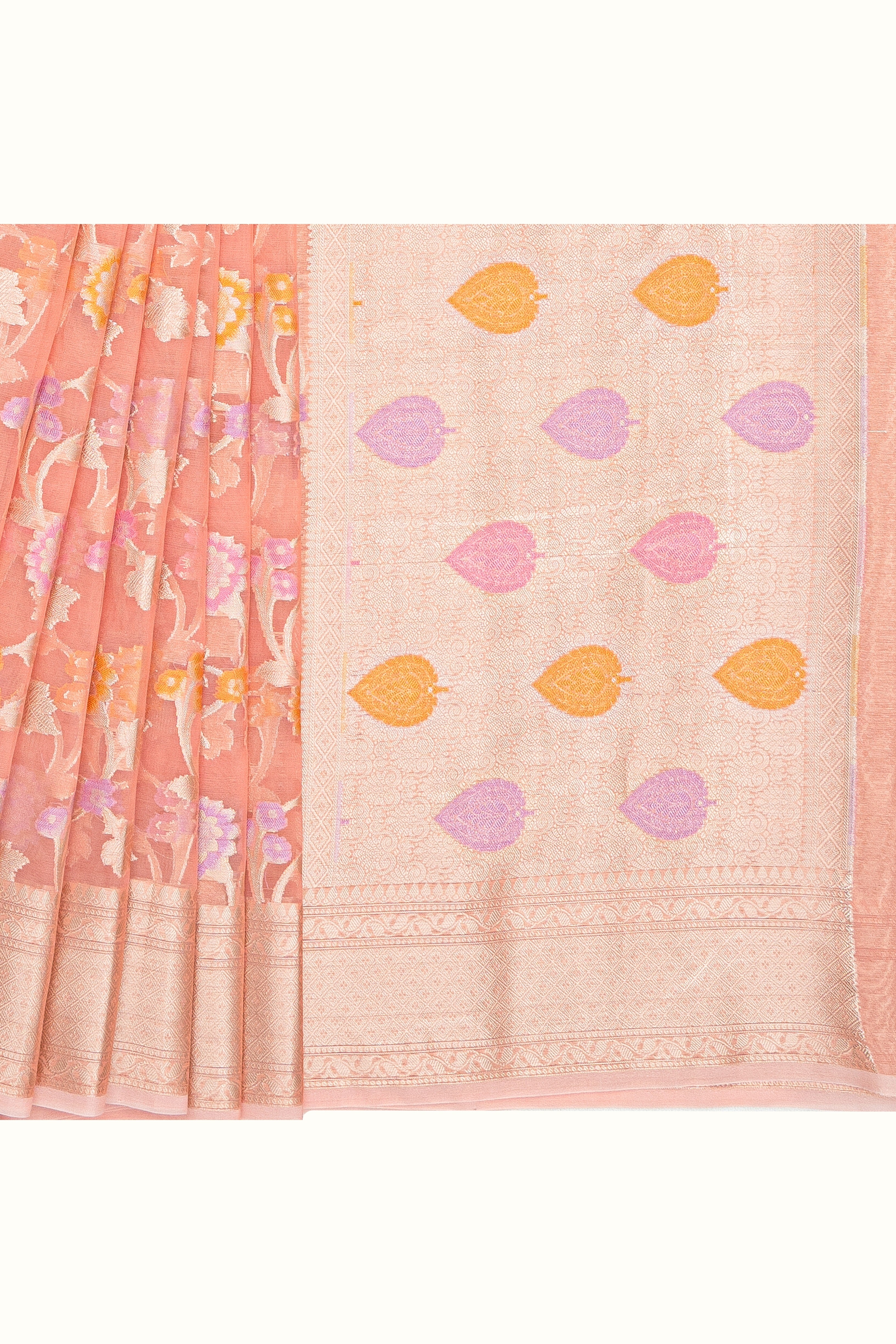 Carrot Orange Organza Saree with Veil Zariwork