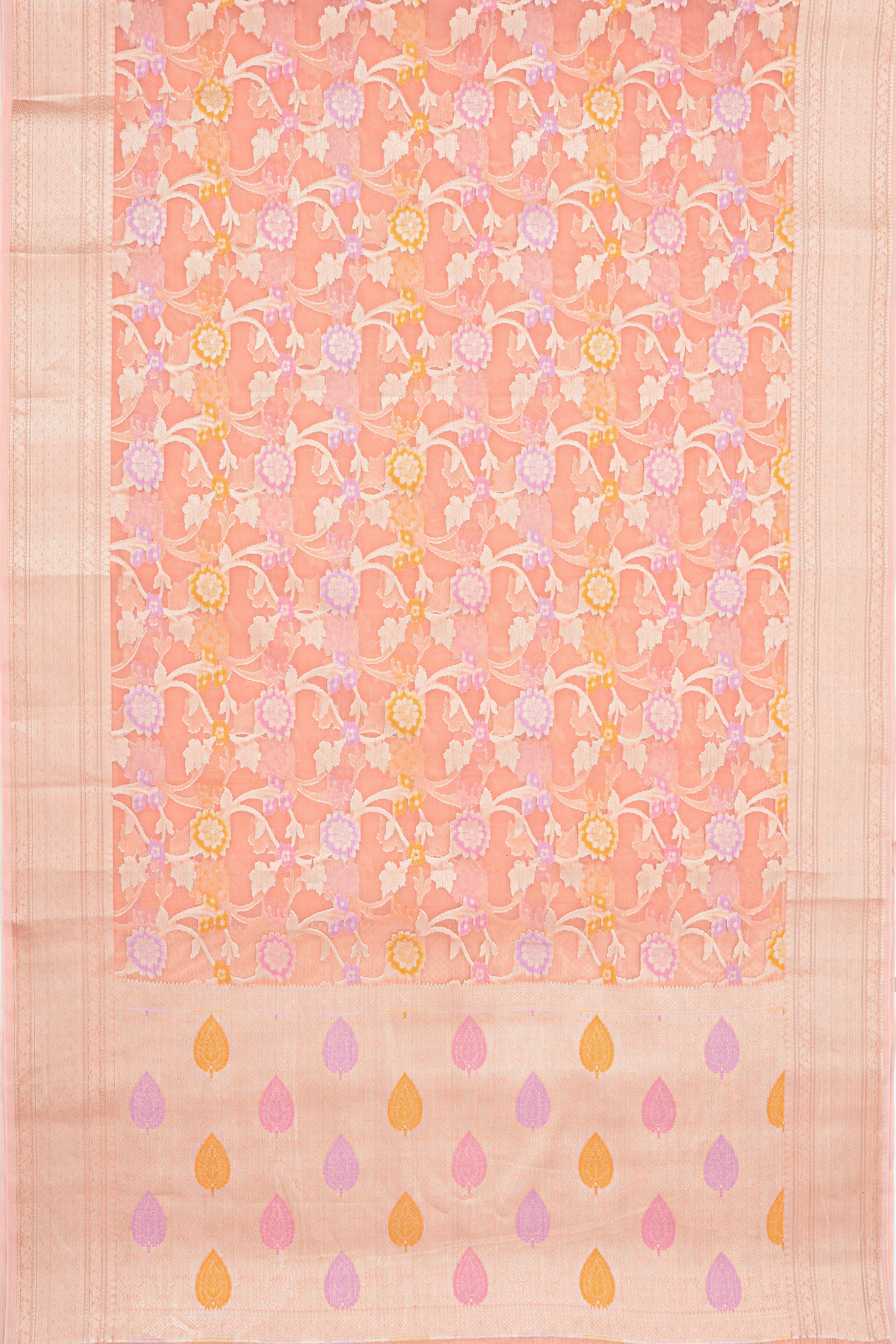 Carrot Orange Organza Saree with Veil Zariwork