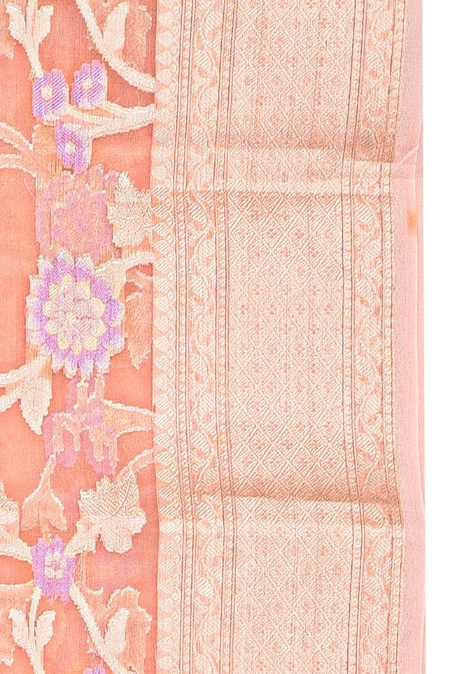 Carrot Orange Organza Saree with Veil Zariwork