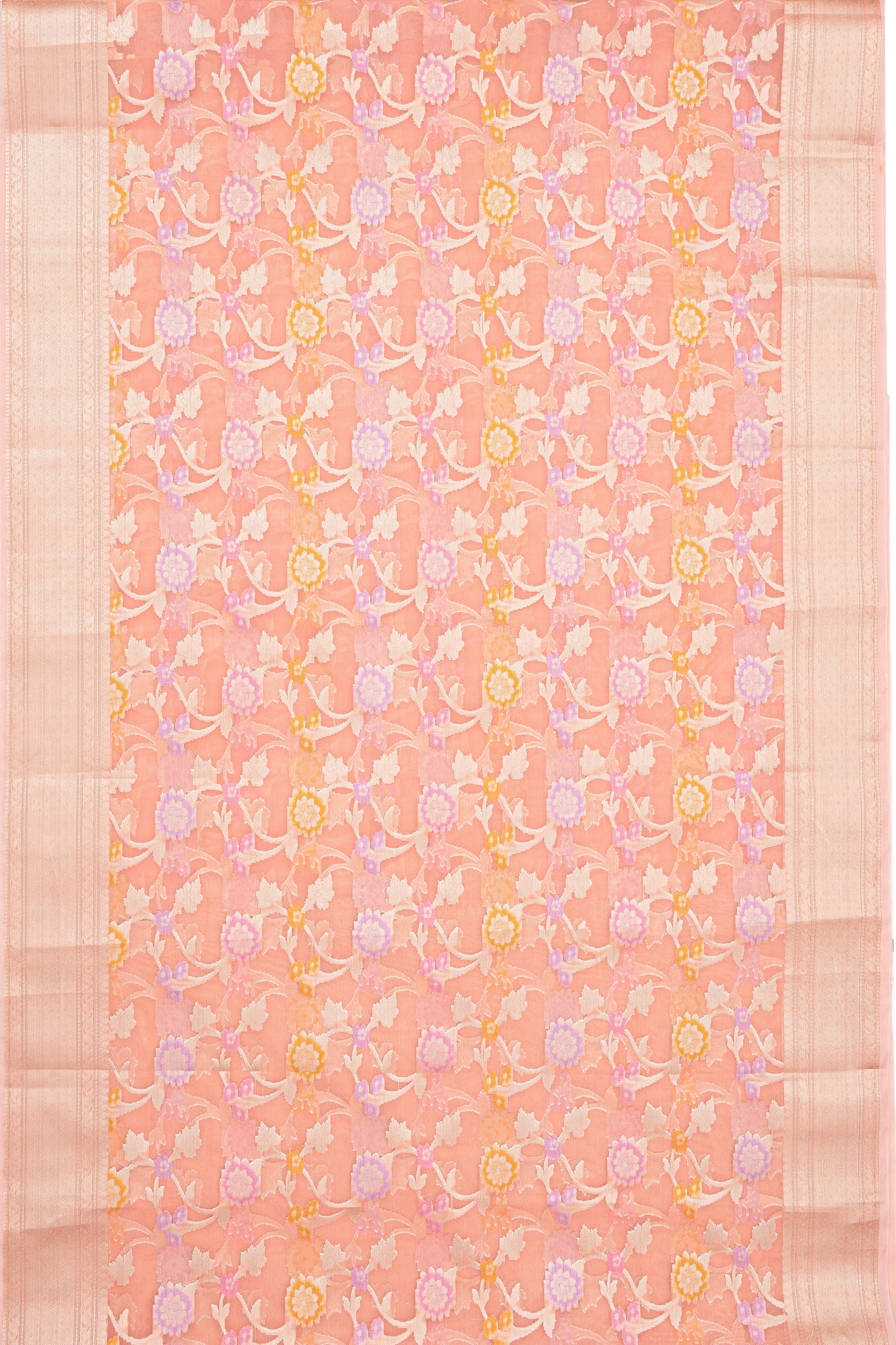 Carrot Orange Organza Saree with Veil Zariwork
