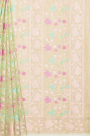 Pastel Green Organza Saree with Veil Zariwork