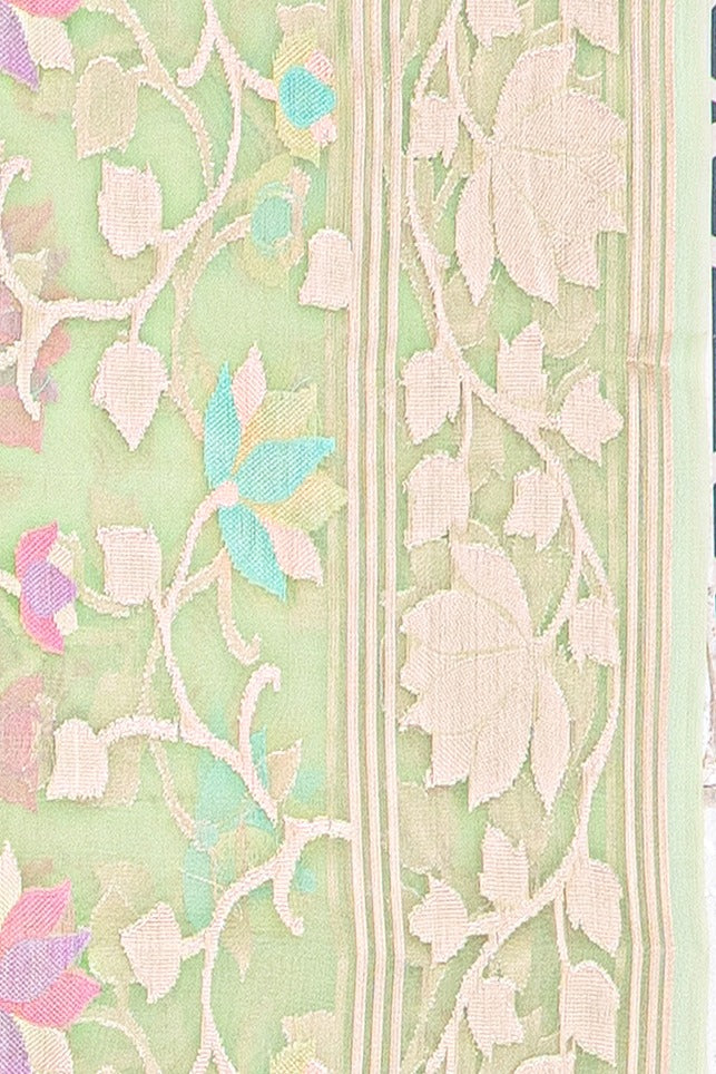 Pastel Green Organza Saree with Veil Zariwork