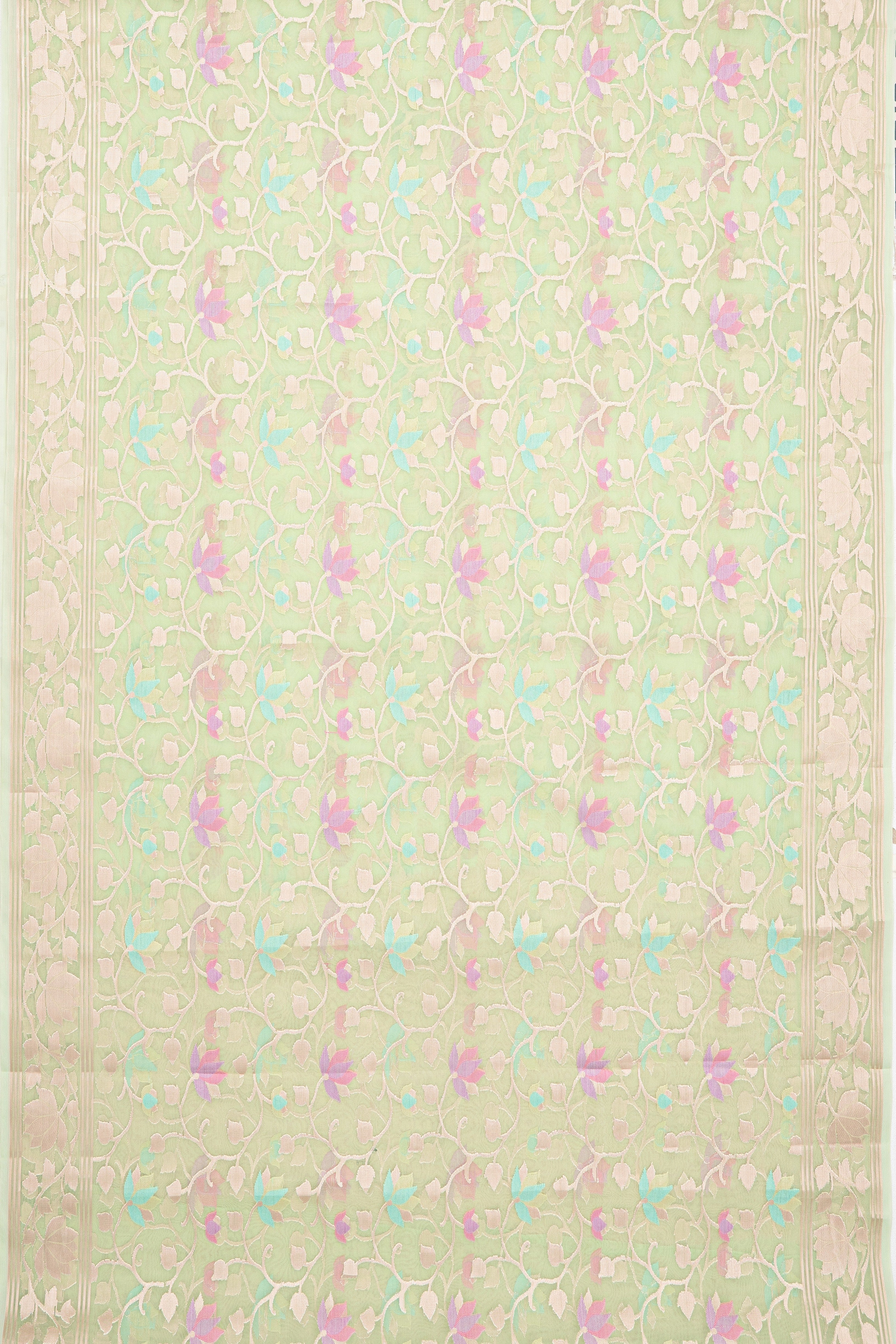 Pastel Green Organza Saree with Veil Zariwork