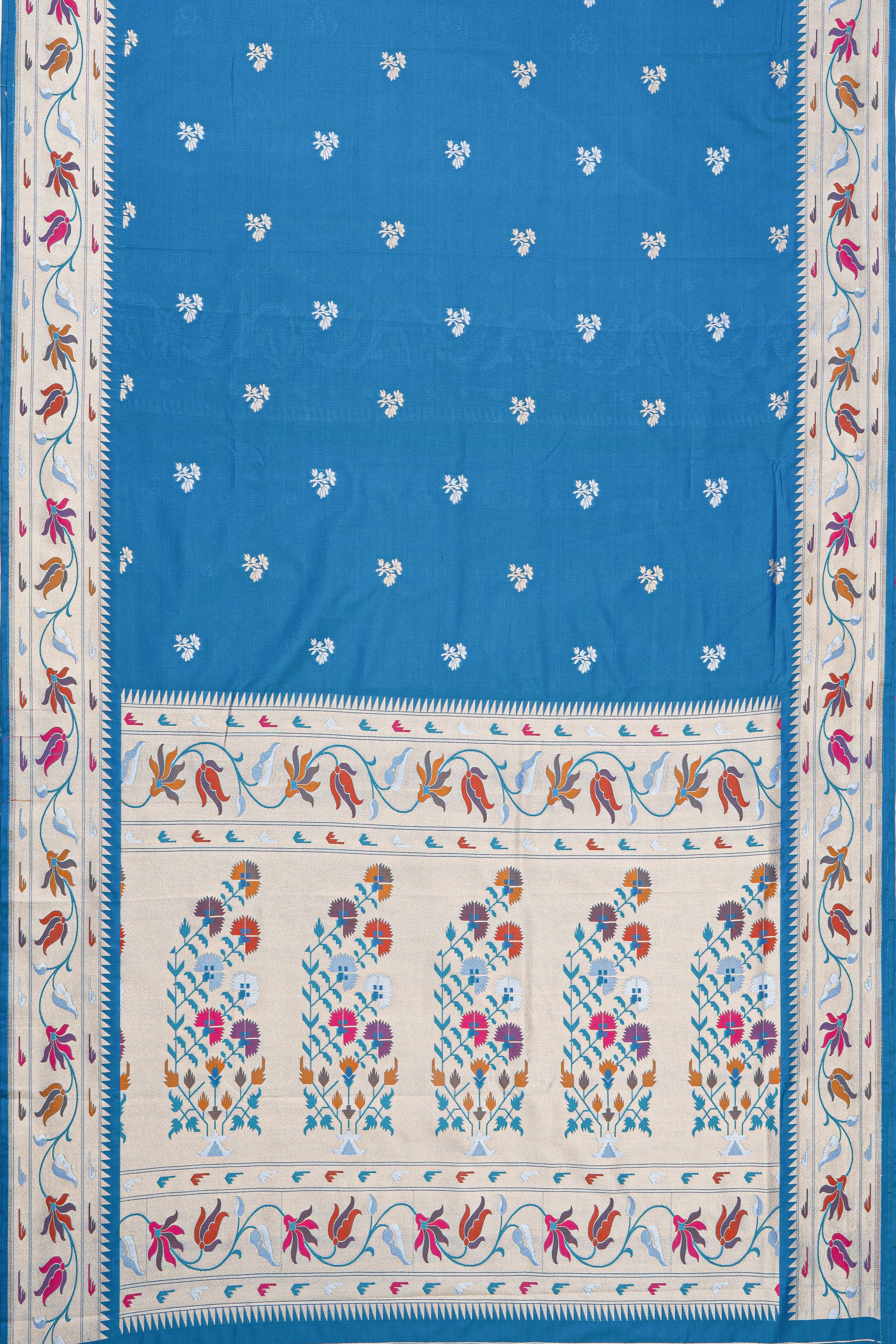 Blue Katan Silk Saree with Lotus border
