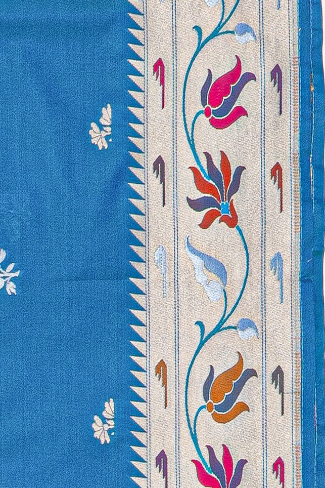 Blue Katan Silk Saree with Lotus border