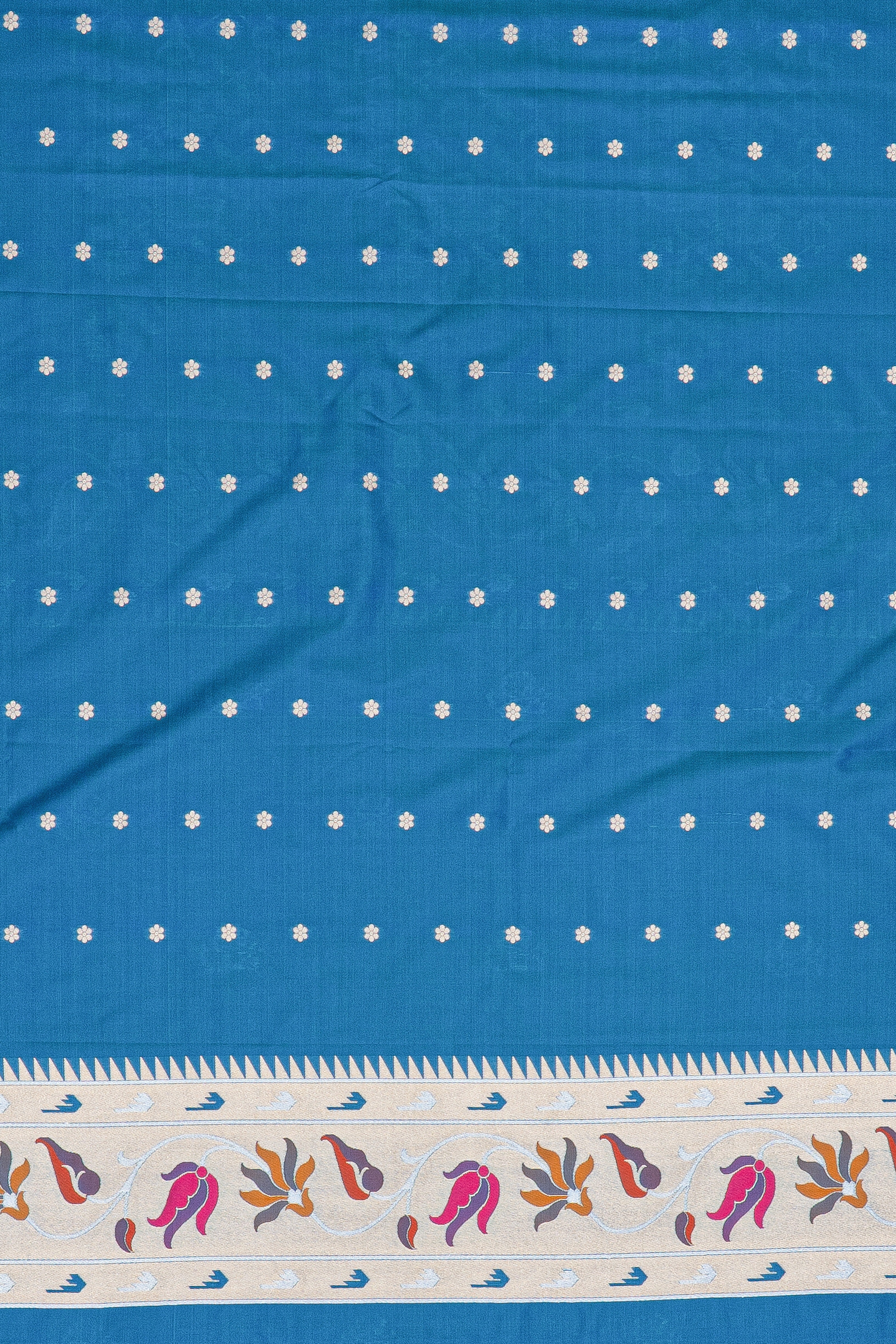 Blue Katan Silk Saree with Lotus border