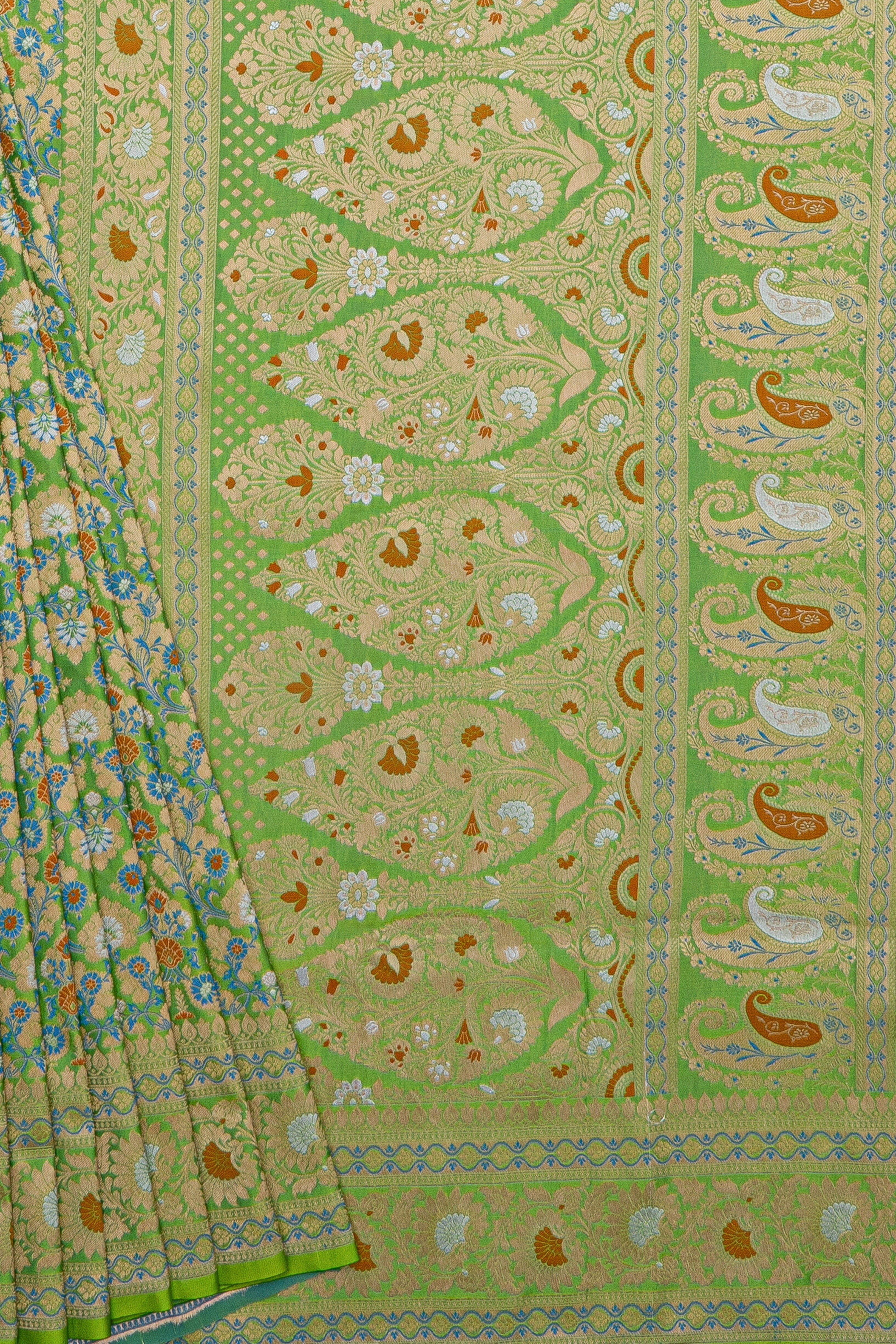 Green Katan Silk Jamawar Banarasi Saree