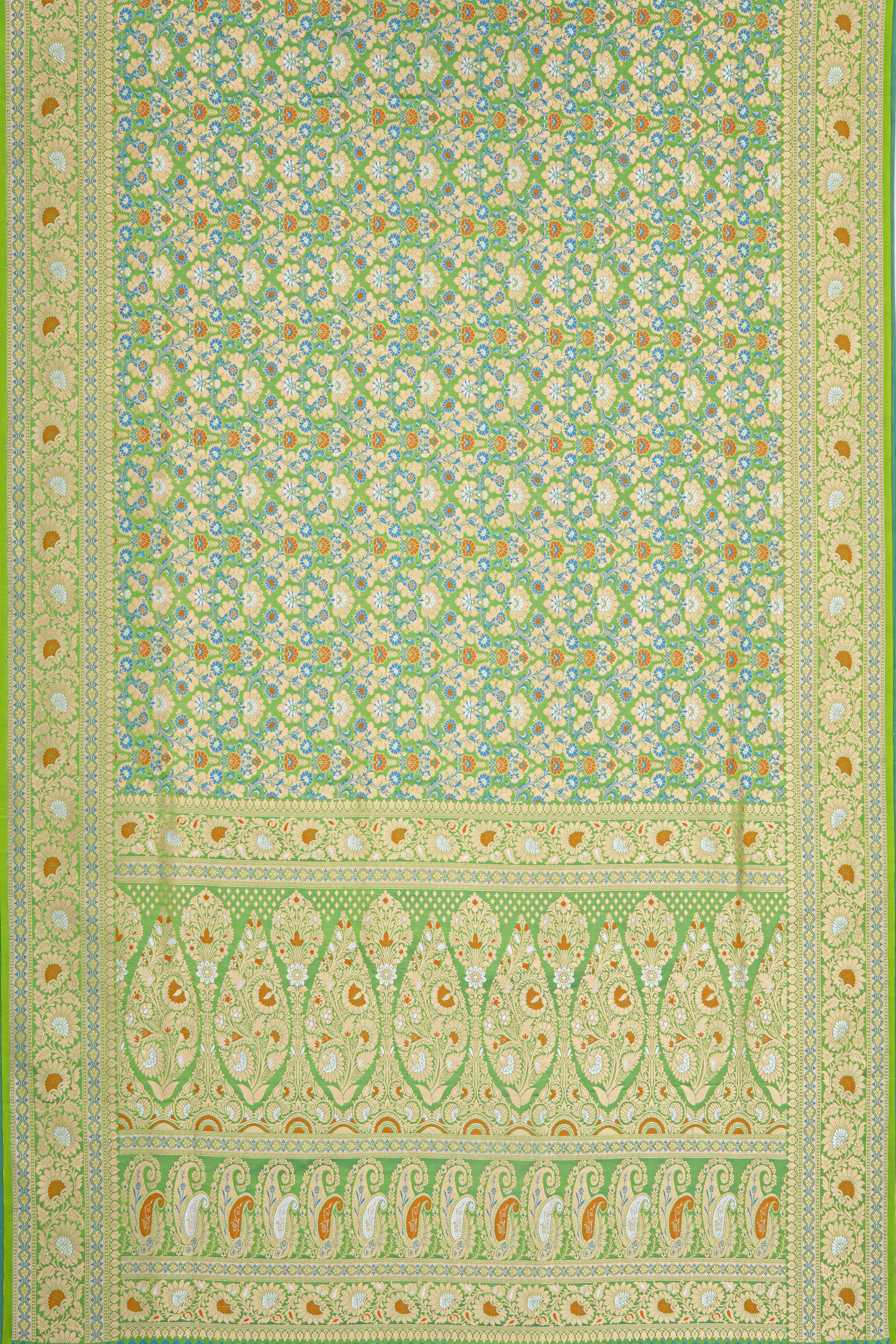 Green Katan Silk Jamawar Banarasi Saree