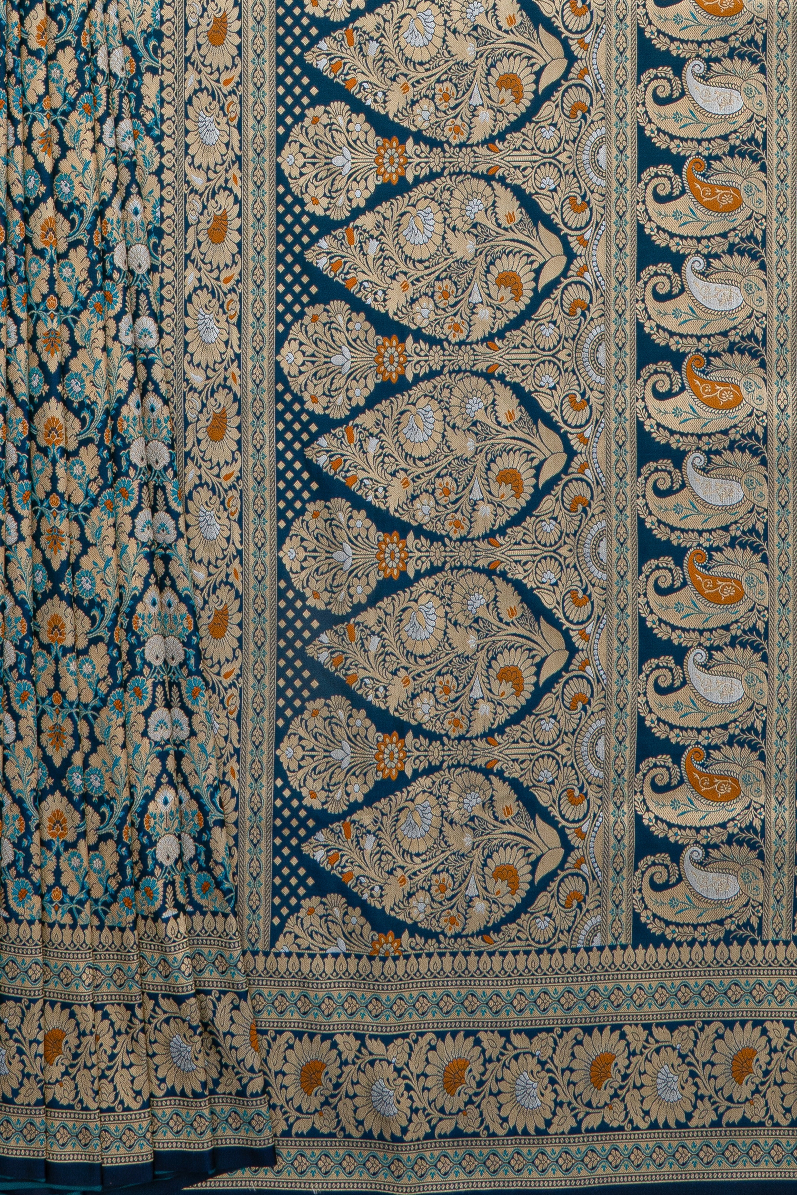 Royal Blue Katan Silk Jamawar Banarasi Saree