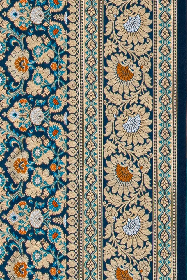 Royal Blue Katan Silk Jamawar Banarasi Saree