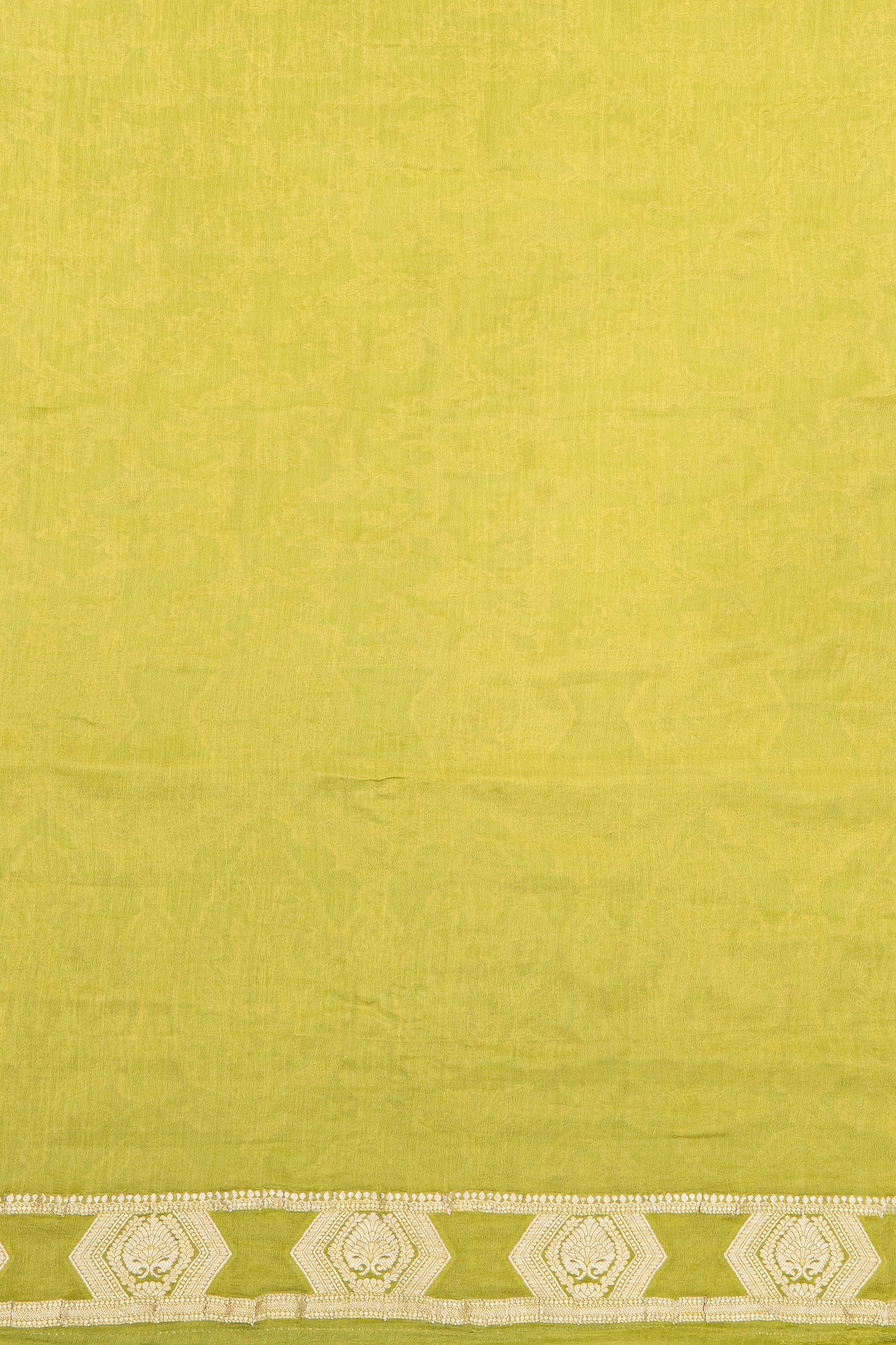 Lime Green Crepe Silk Saree with Veil Zariwork
