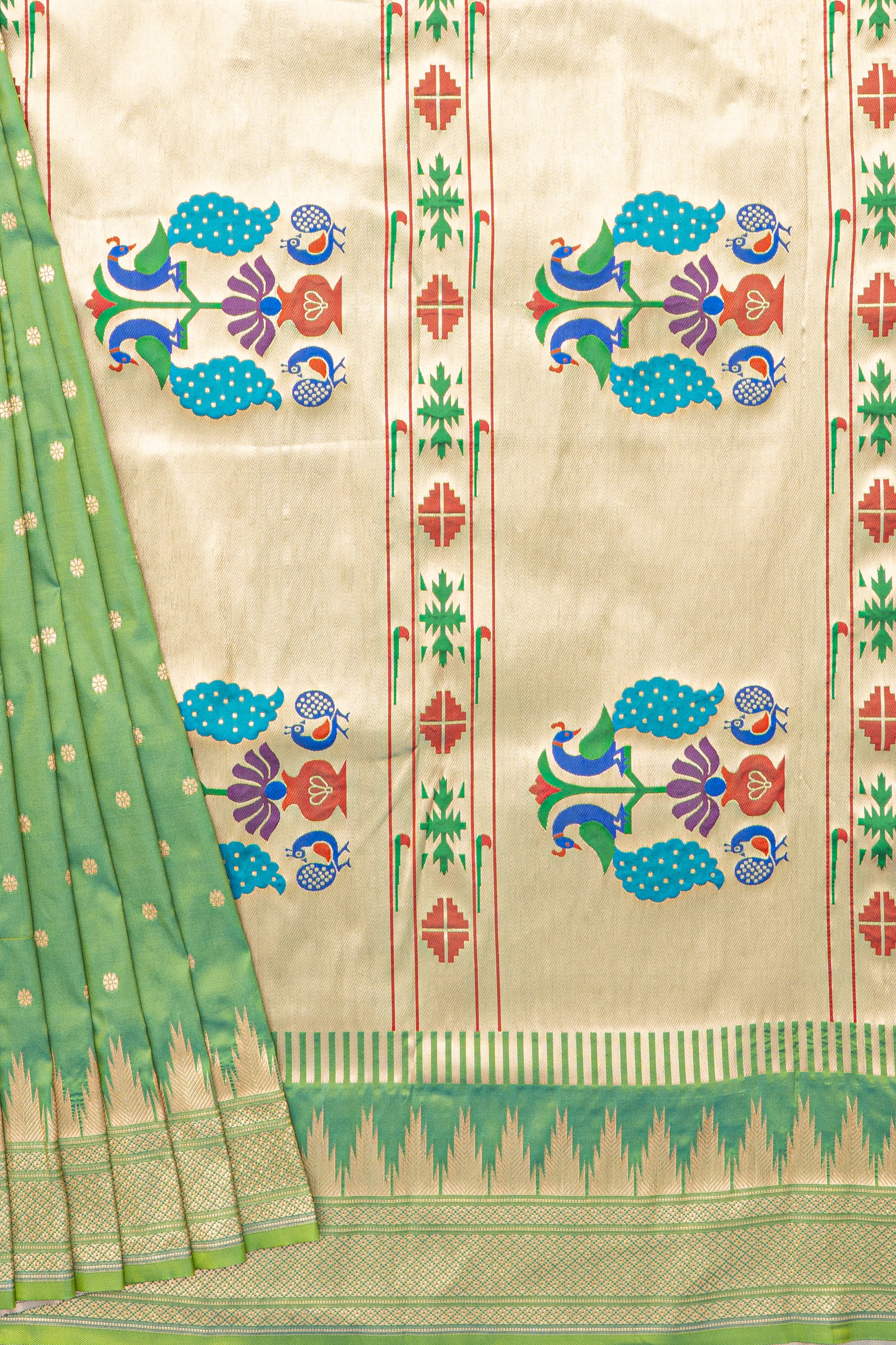Green Katan Silk Paithani Saree with Irkal border