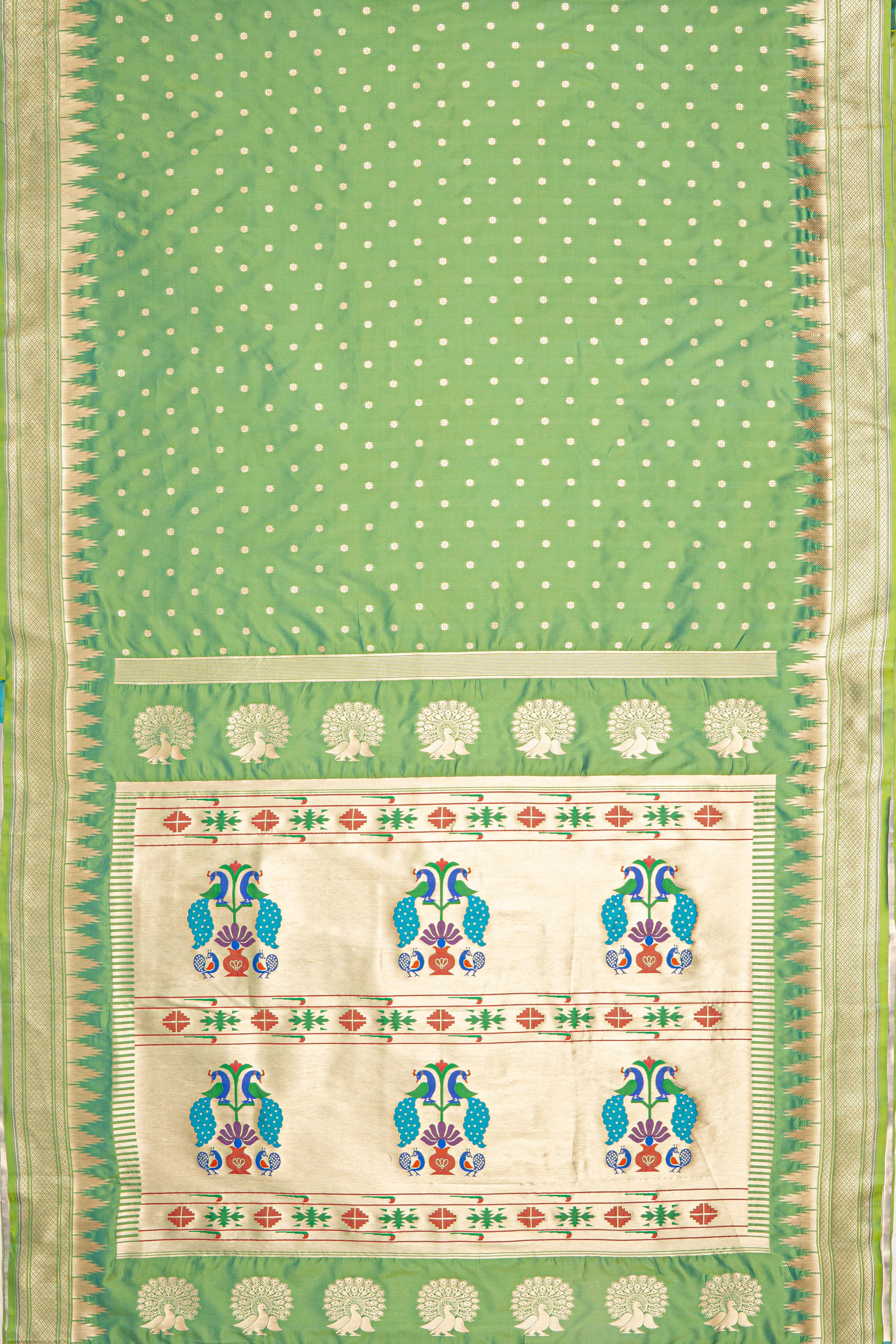 Green Katan Silk Paithani Saree with Irkal border