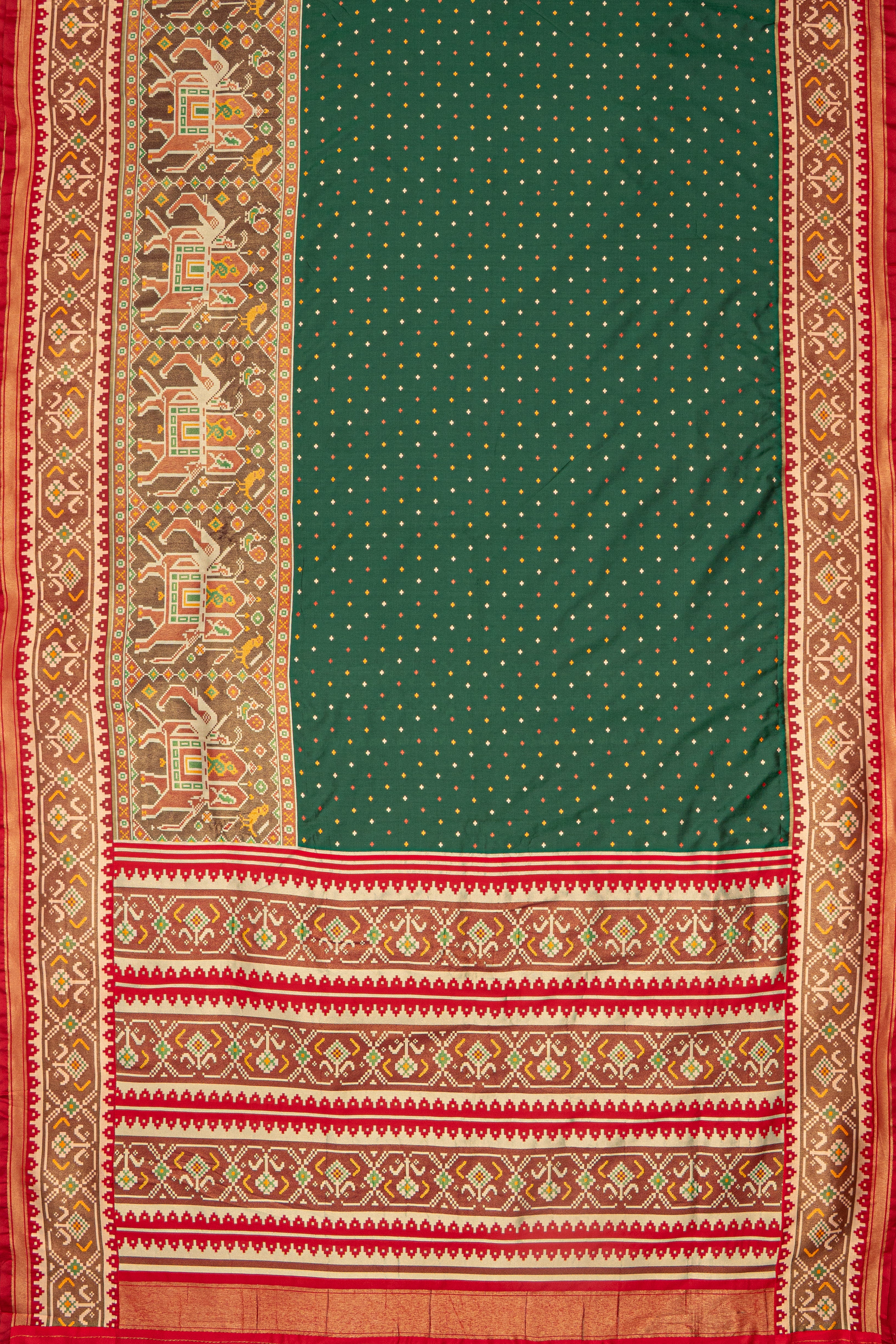 Bottle Green Katan Silk Patola Saree