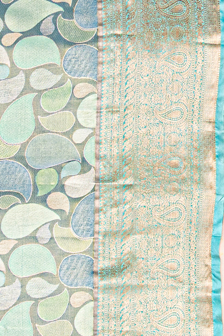 Blue Tissue Silk Brocade Saree with Geometric Pattern